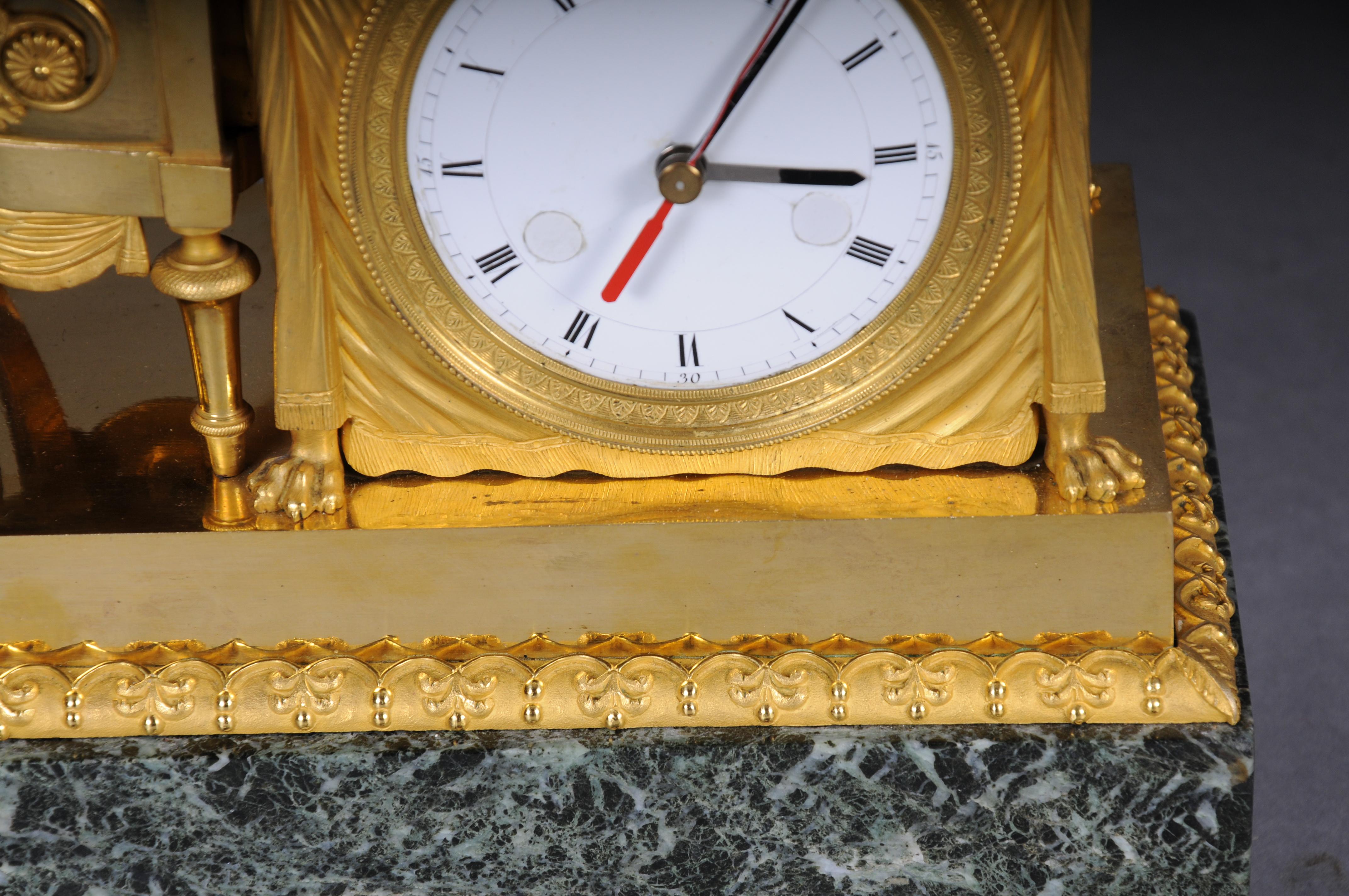 Early 19th Century Antique fire-gilt Empire mantel clock, circa 1805, Paris. Masterpiece For Sale