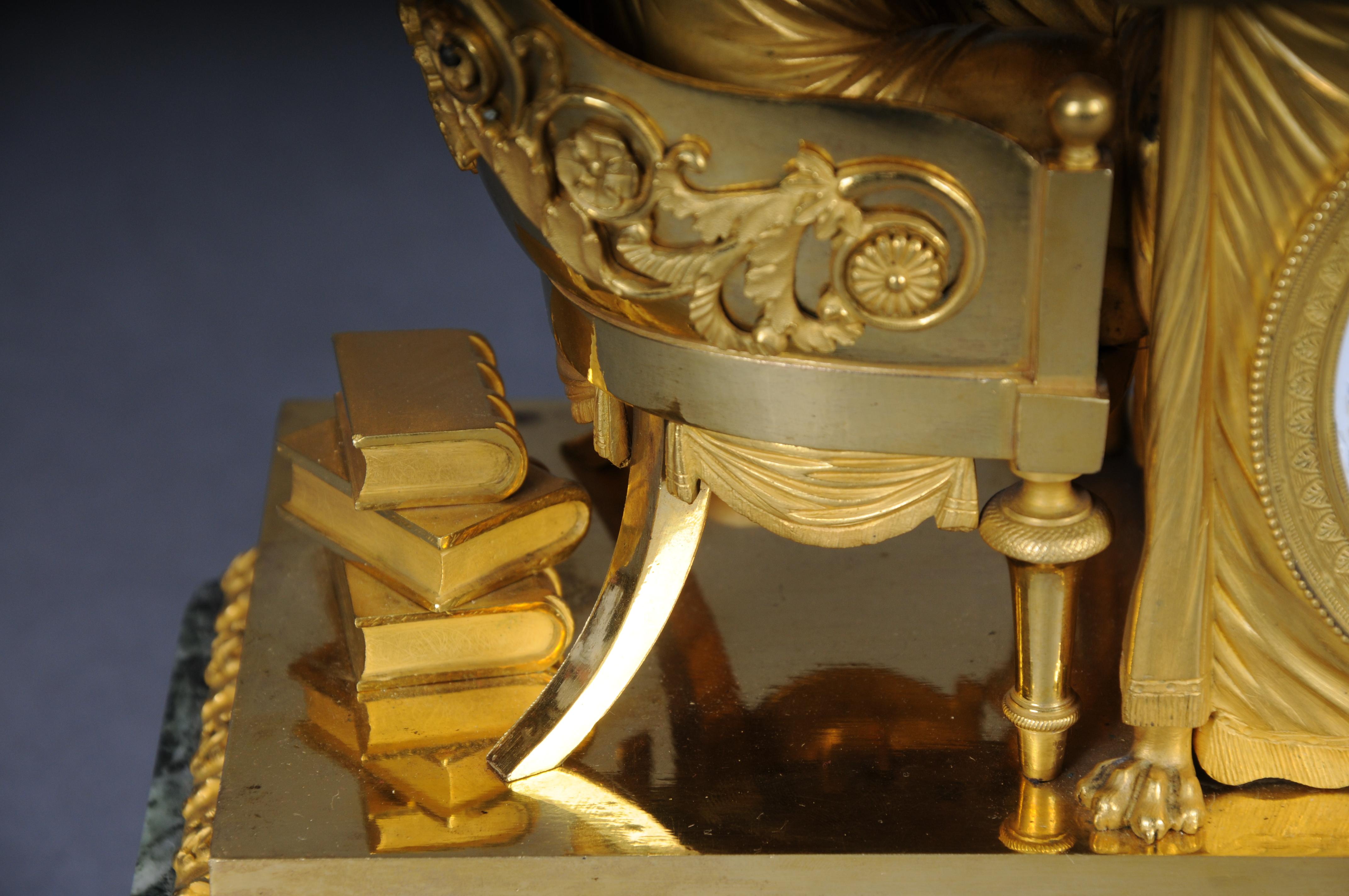 Bronze Antique fire-gilt Empire mantel clock, circa 1805, Paris. Masterpiece For Sale