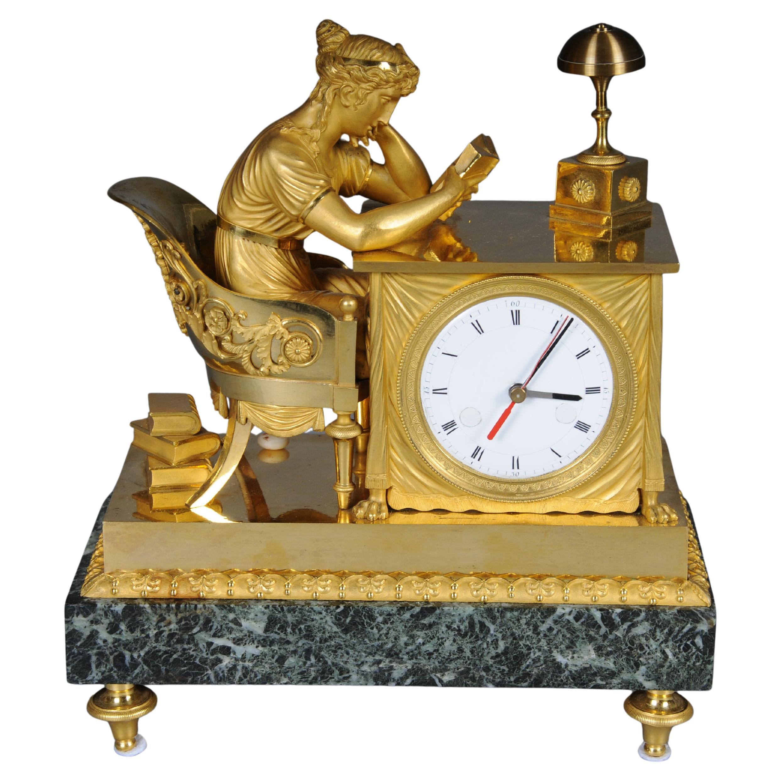 Antique fire-gilt Empire mantel clock, circa 1805, Paris. Masterpiece For Sale