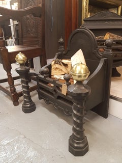 Antique Fire Grate Basket with Brass Finials