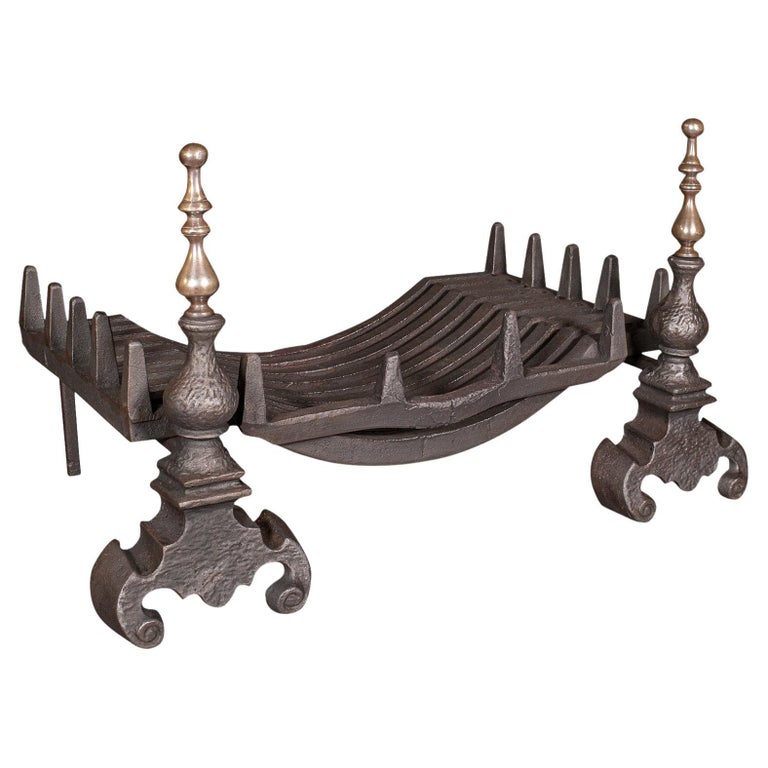 Antique Fire Grate, English, Cast Iron, Brass, Andirons, Fireplace, Victorian For Sale at 1stDibs