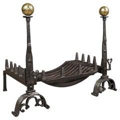 Used Fire Grate, English, Cast Iron, Brass, Basket, Andirons, Victorian, 1880