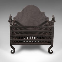 Antique Fire Grate, English, Cast Iron, Fireplace, Basket, Late Victorian, 1900