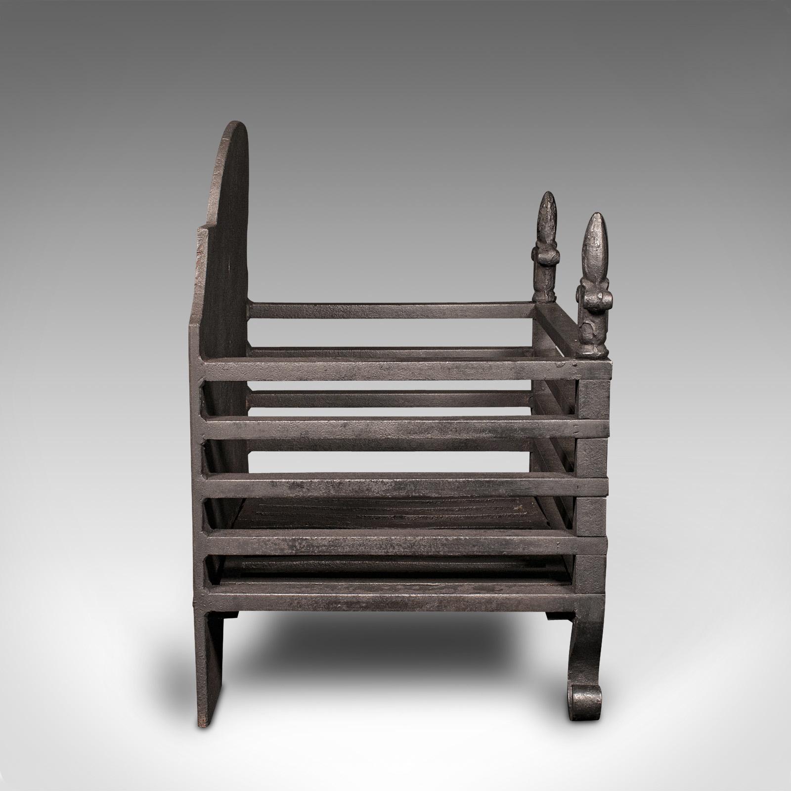 British Antique Fire Grate, English, Cast Iron, Fireplace, Basket, Late Victorian, 1900