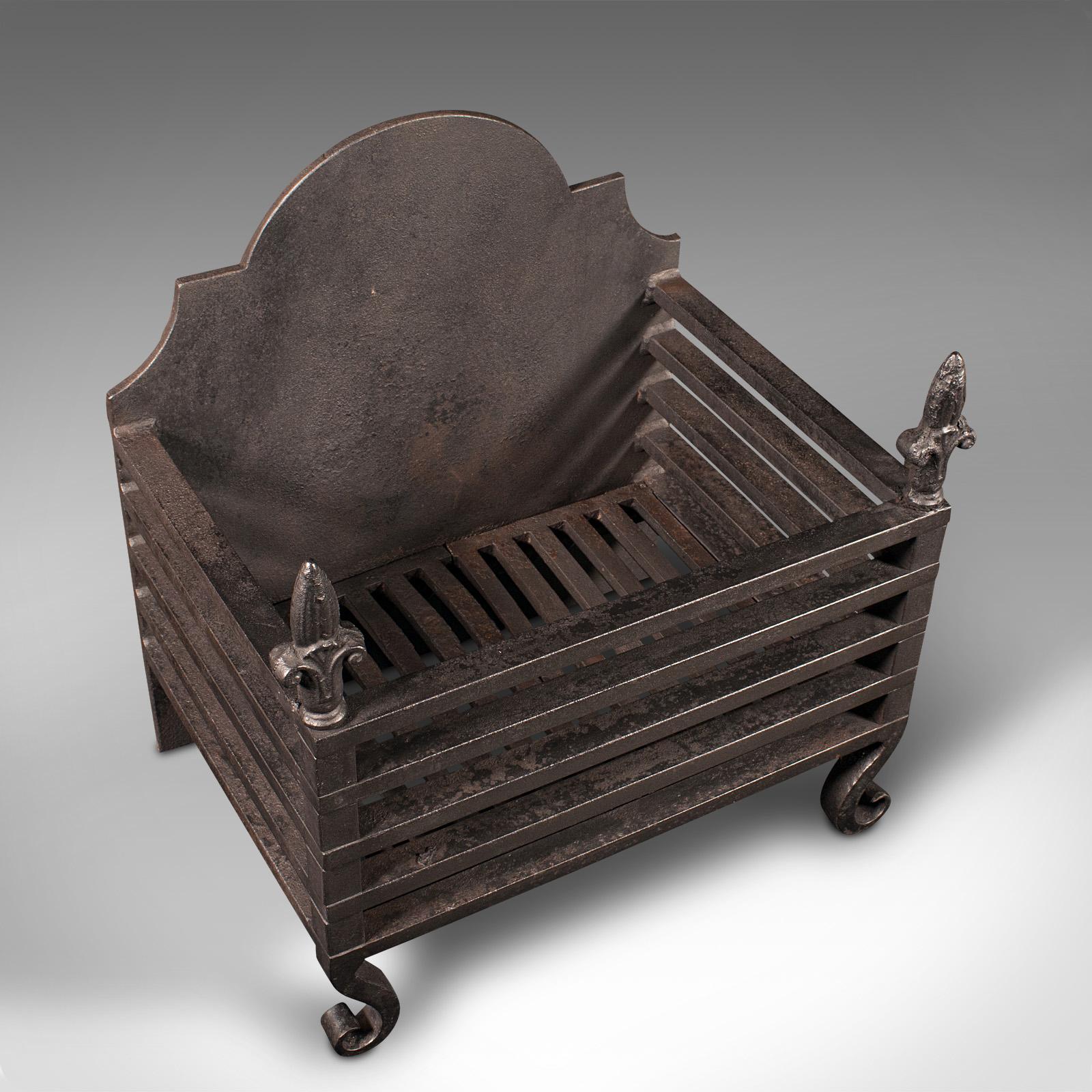Antique Fire Grate, English, Cast Iron, Fireplace, Basket, Late Victorian, 1900 1