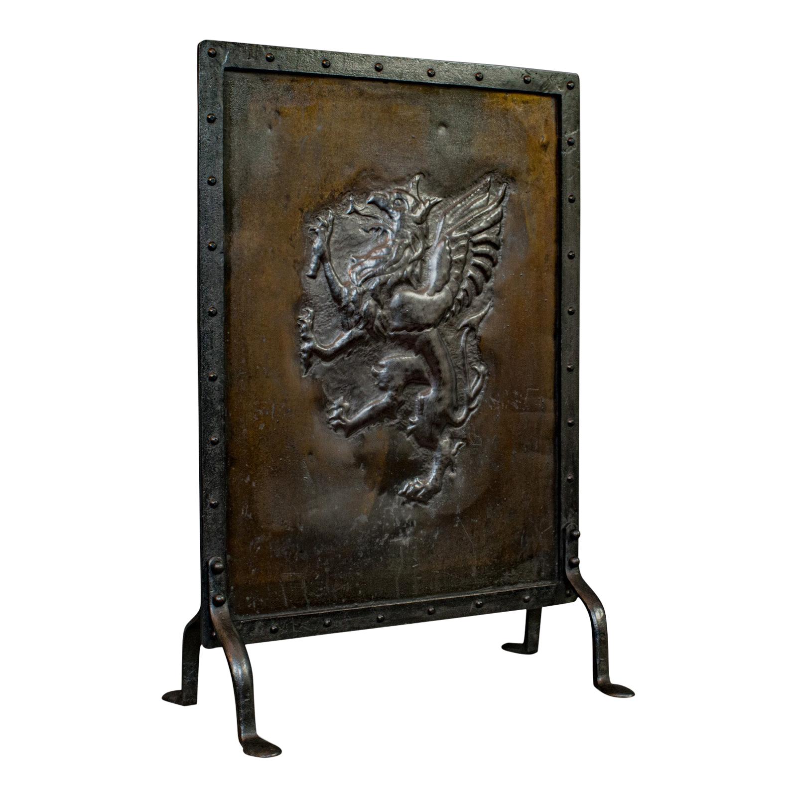 Antique Fire Guard, Scottish, Brass, Steel, Fireplace, Stand, 20th Century