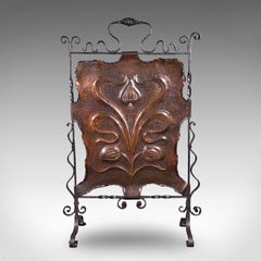 Antique Fire Screen, Art Nouveau, French, Fireplace Reflector, Copper, Victorian