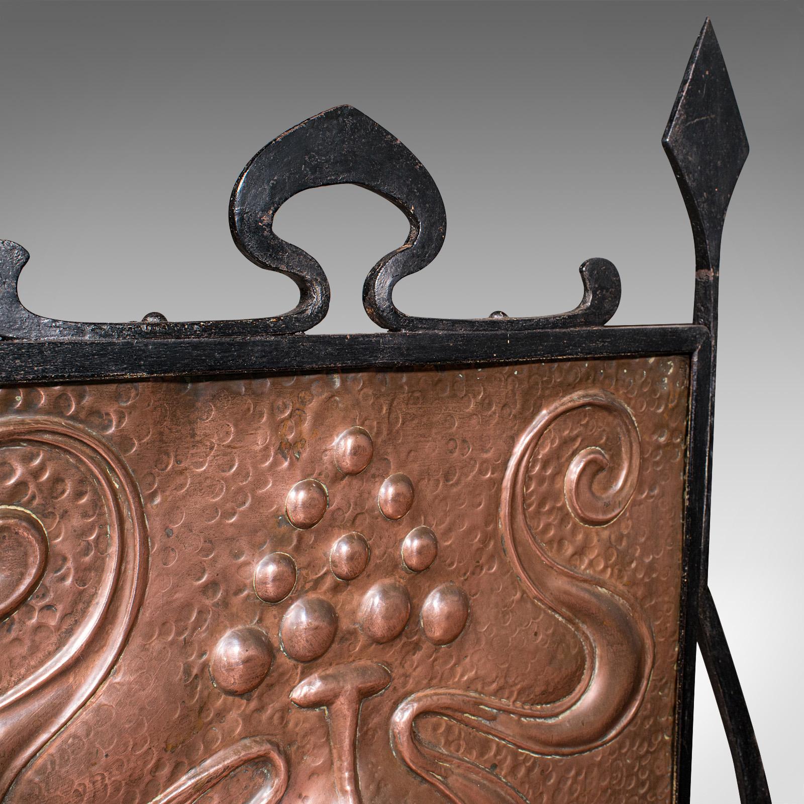 Antique Fire Screen, French, Copper, Fireplace Reflector, Art Nouveau, Victorian Cobre en venta