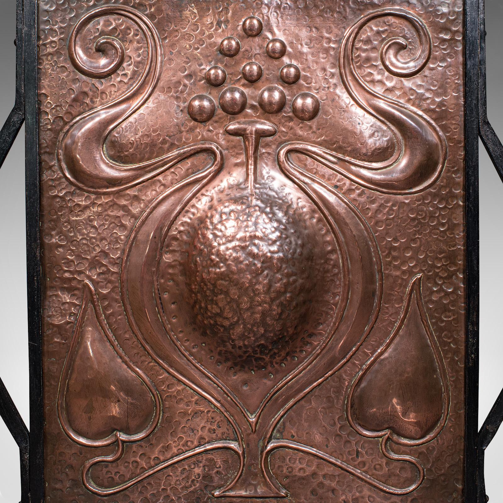 Antique Fire Screen, French, Copper, Fireplace Reflector, Art Nouveau, Victorian en venta 1