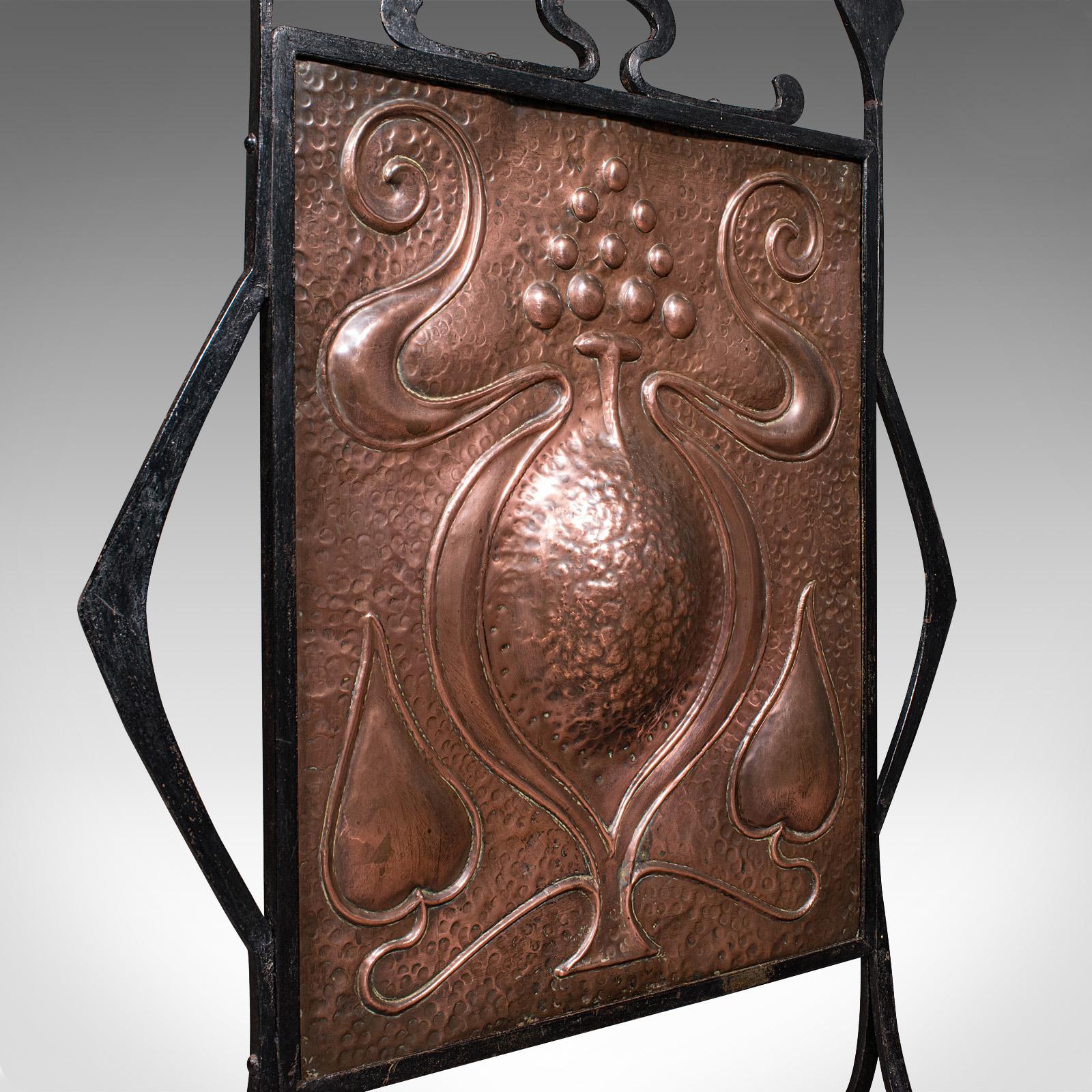 Antique Fire Screen, French, Copper, Fireplace Reflector, Art Nouveau, Victorian en venta 2