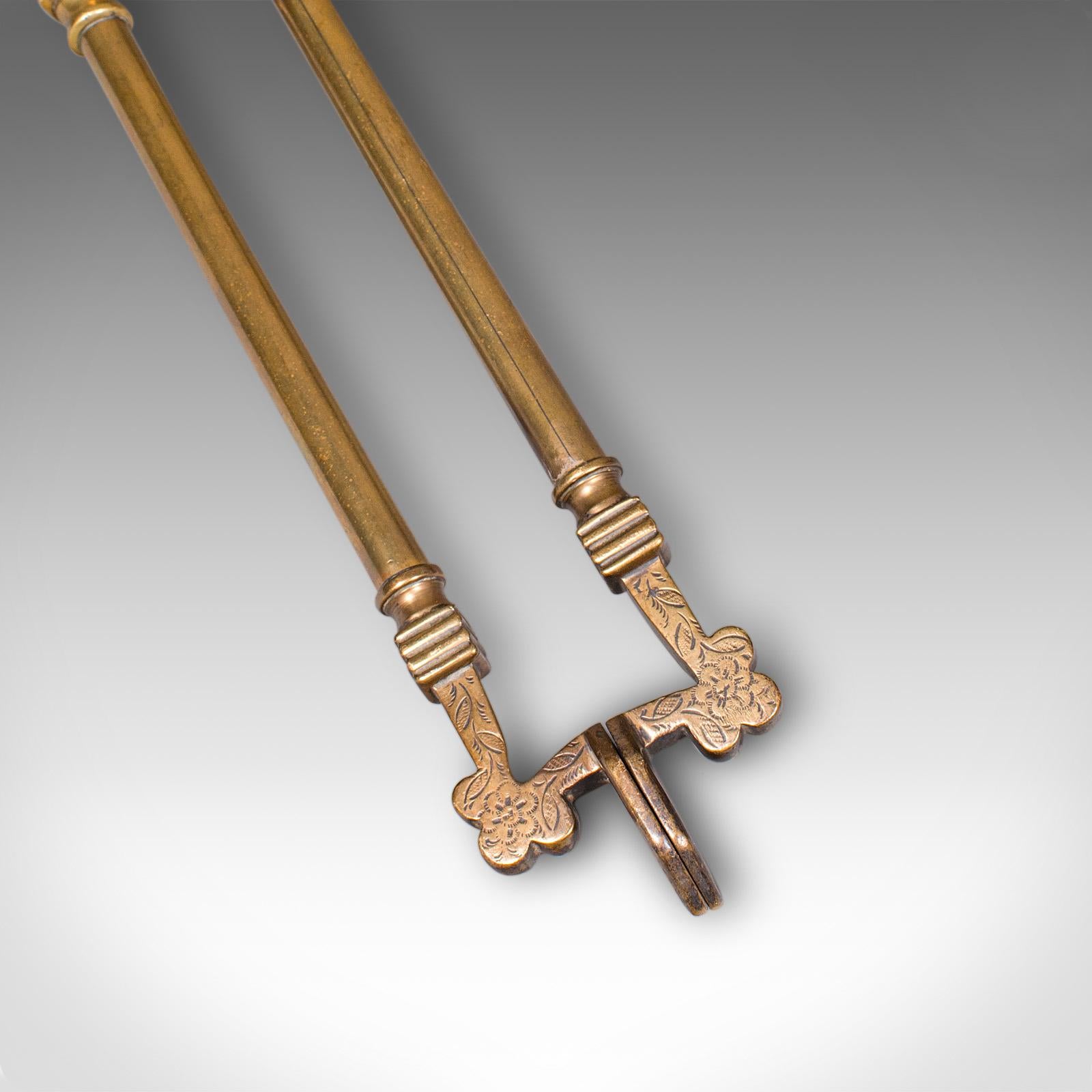 Antique Fire Tool Set, English, Brass, Shovel, Tongs, Poker, Victorian, C.1870 For Sale 5