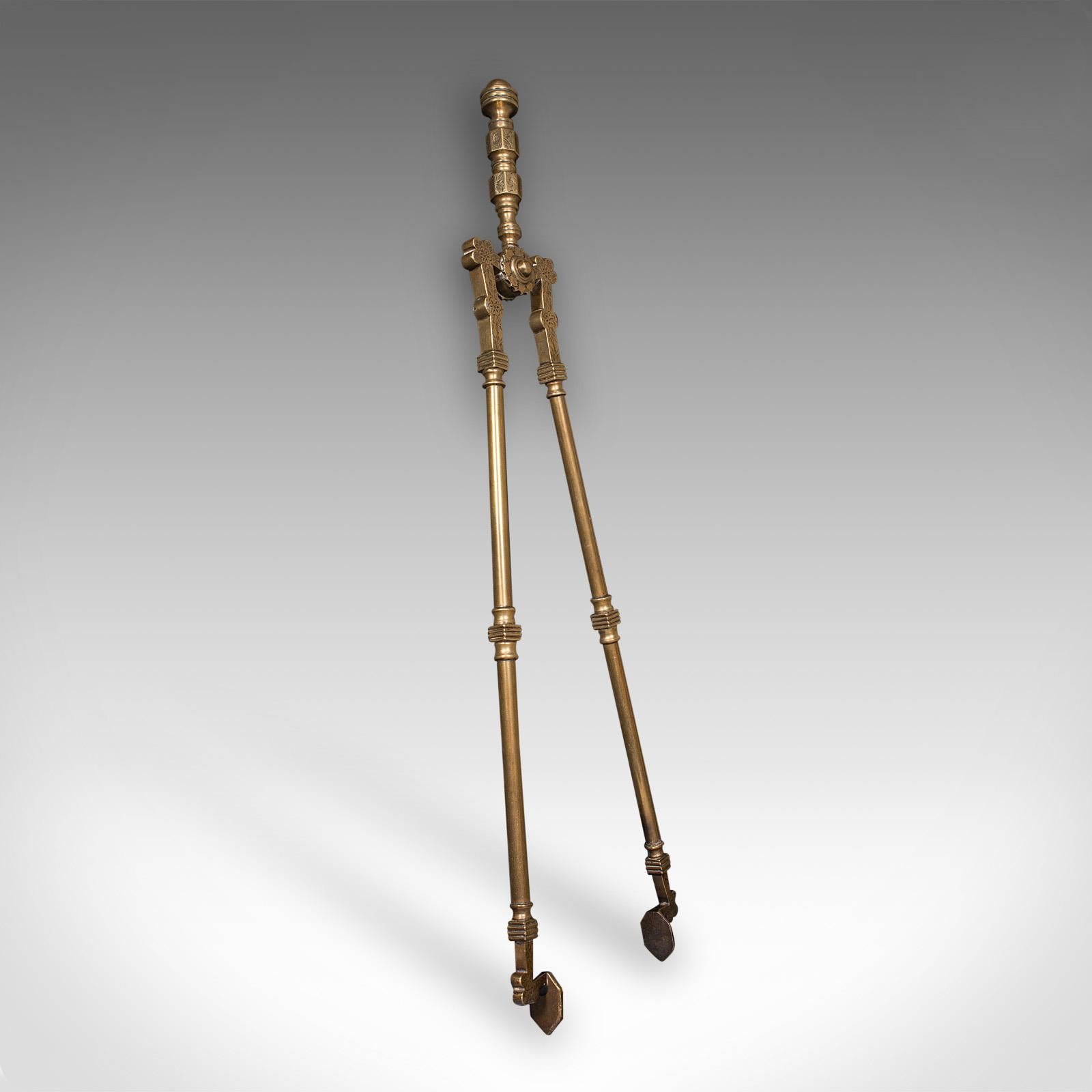 British Antique Fire Tool Set, English, Brass, Shovel, Tongs, Poker, Victorian, C.1870 For Sale