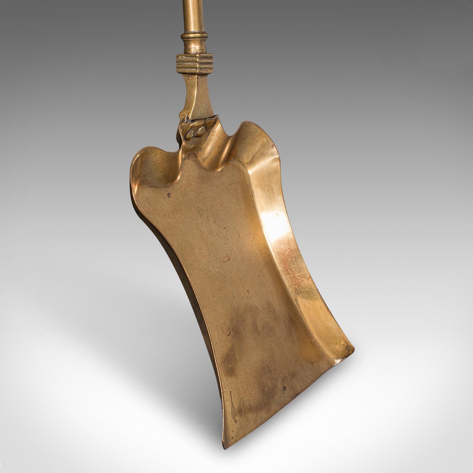 Late 19th Century Antique Fire Tool Set, English, Brass, Shovel, Tongs, Poker, Victorian, C.1870 For Sale