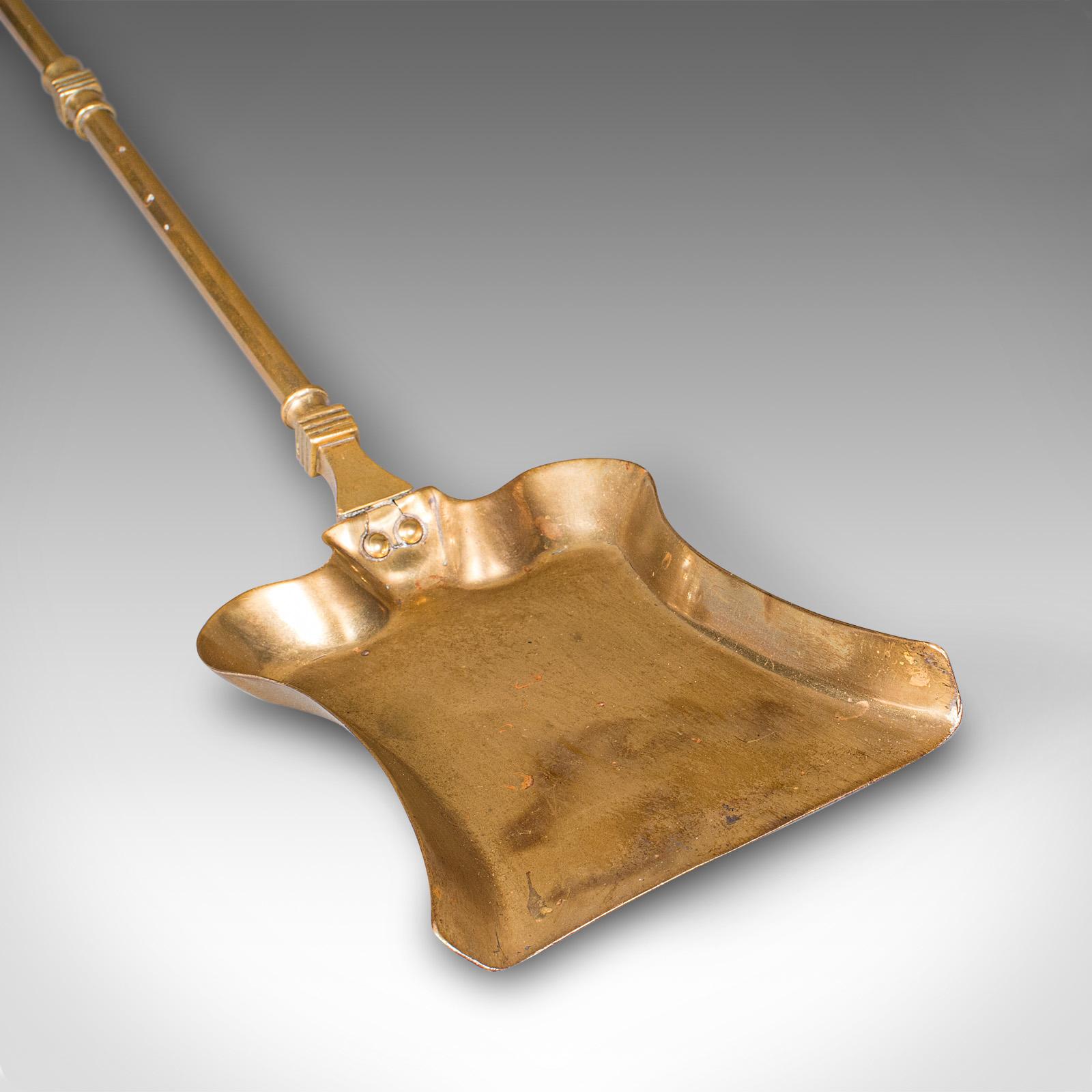 Antique Fire Tool Set, English, Brass, Shovel, Tongs, Poker, Victorian, C.1870 For Sale 1