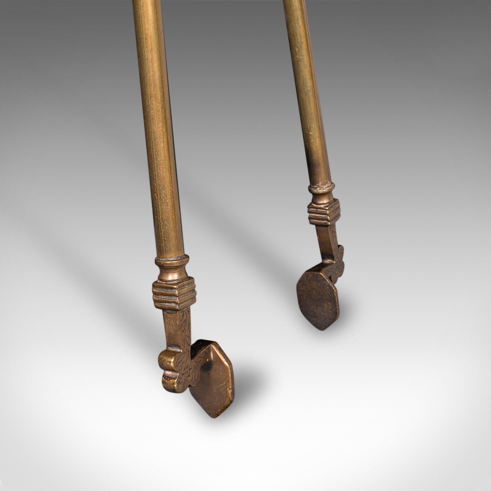 Antique Fire Tool Set, English, Brass, Shovel, Tongs, Poker, Victorian, C.1870 For Sale 4