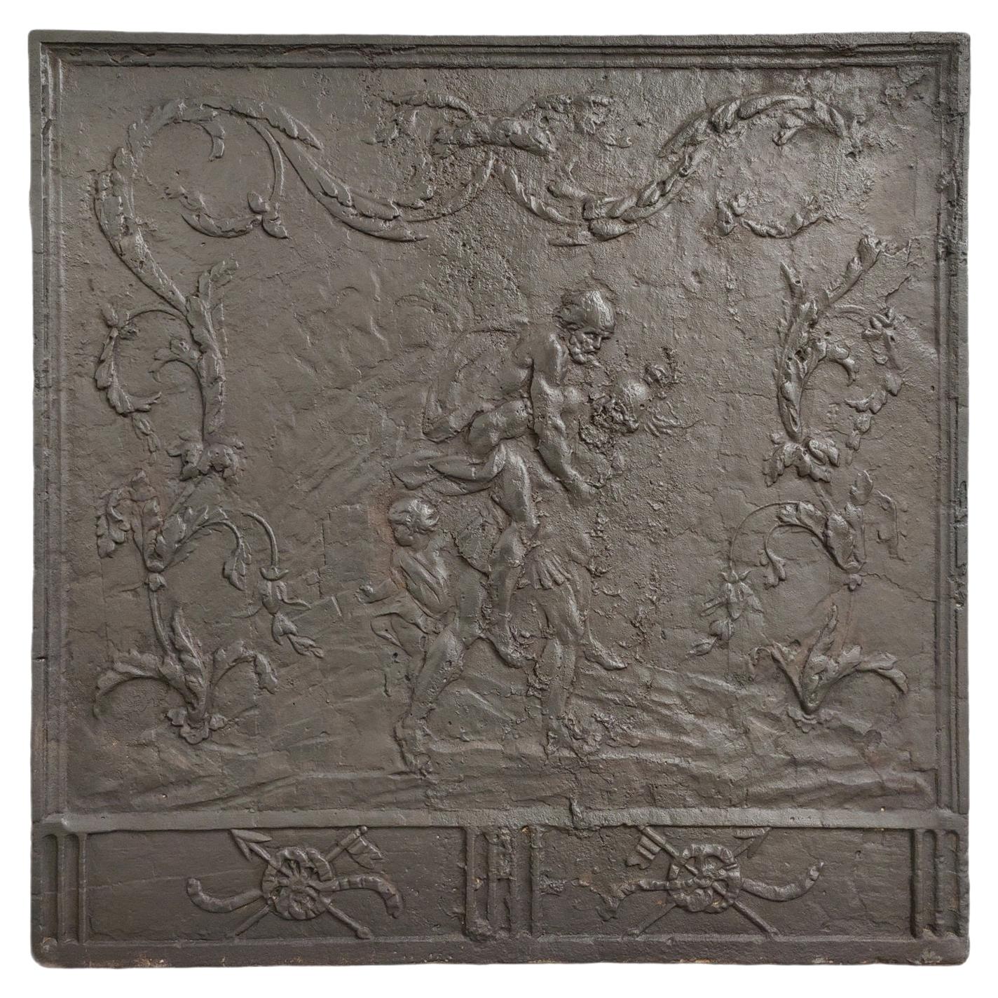 Antique Fireback / Backsplash, Carrying "The Wounded" For Sale