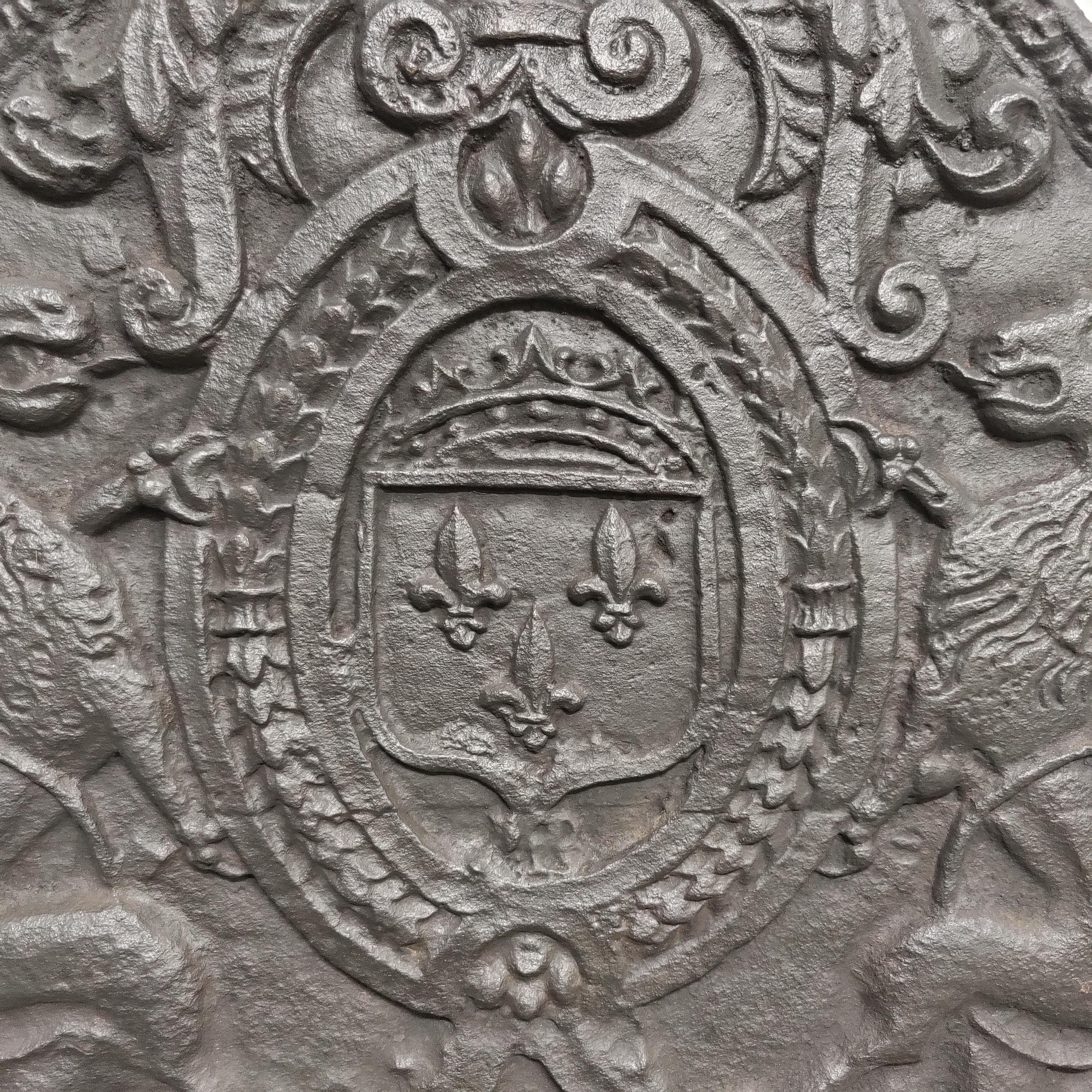 Louis XVI Antique Fireback / Backsplash, Coat of Arms Lions For Sale