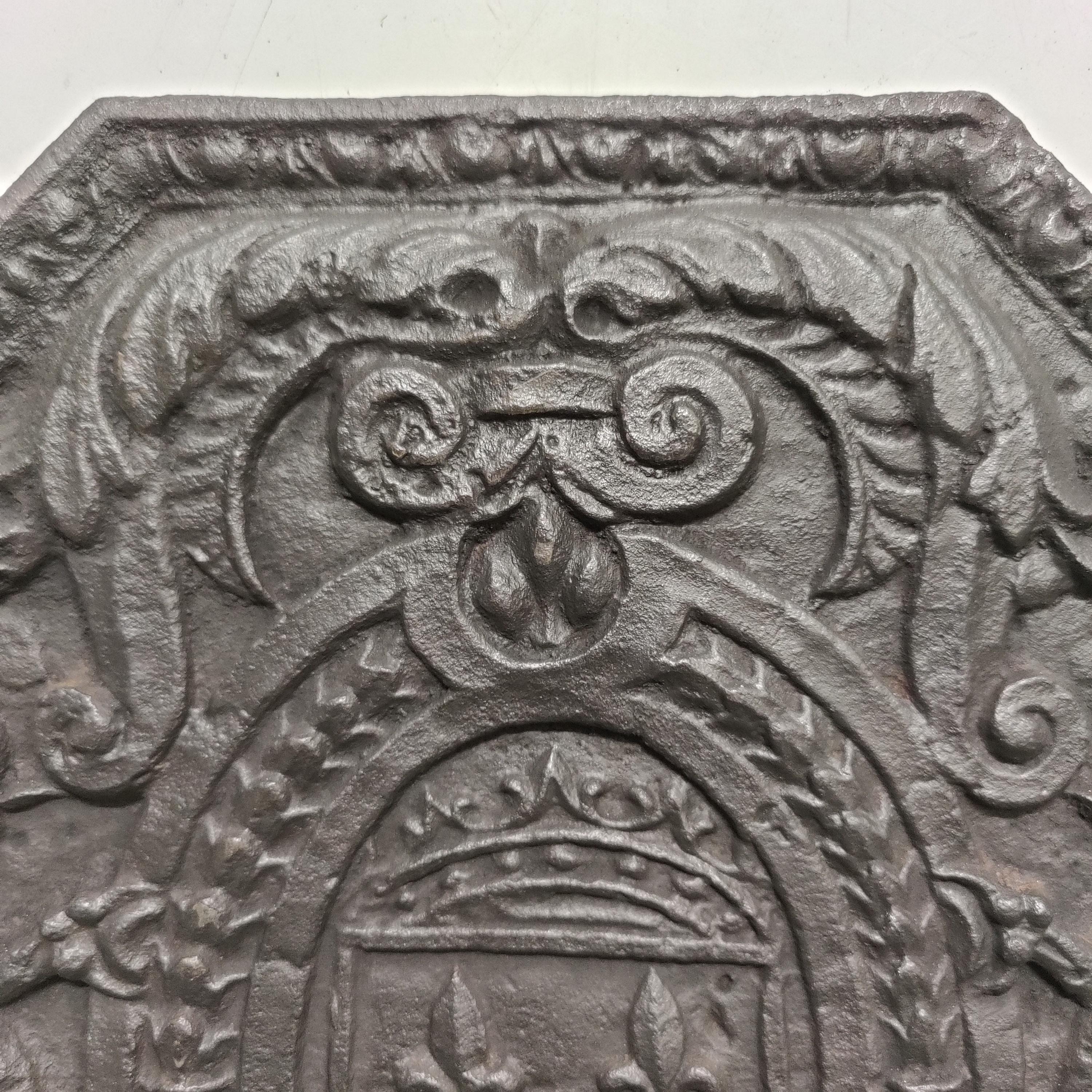 Cast Antique Fireback / Backsplash, Coat of Arms Lions For Sale