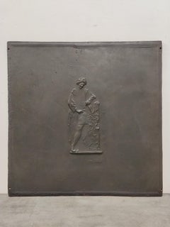 Antique Fireback / Backsplash, Person Leaning on Pillar