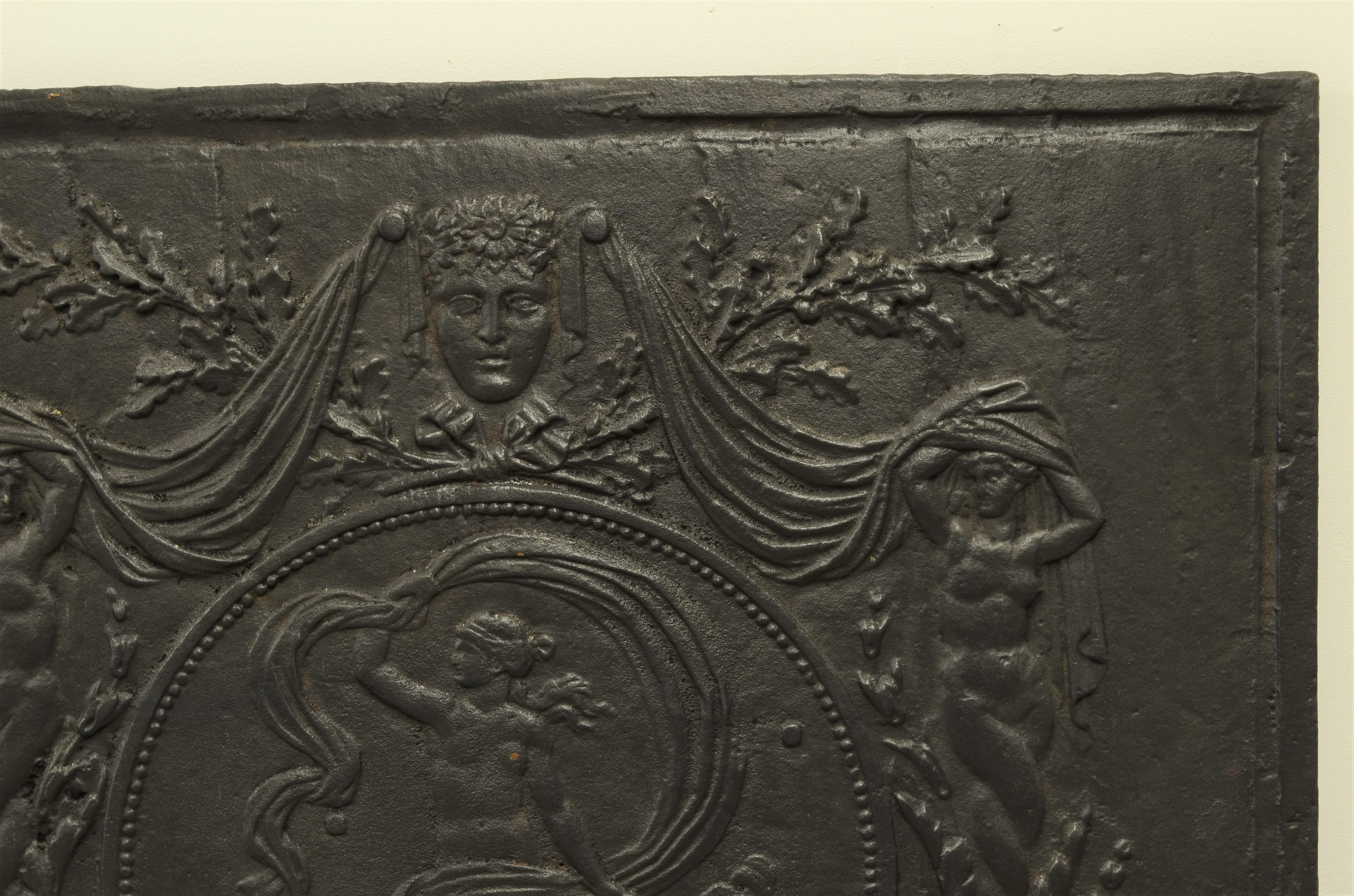 French Antique Fireback / Backsplash Showing Fortuna, Goddess of Fortune and Fate