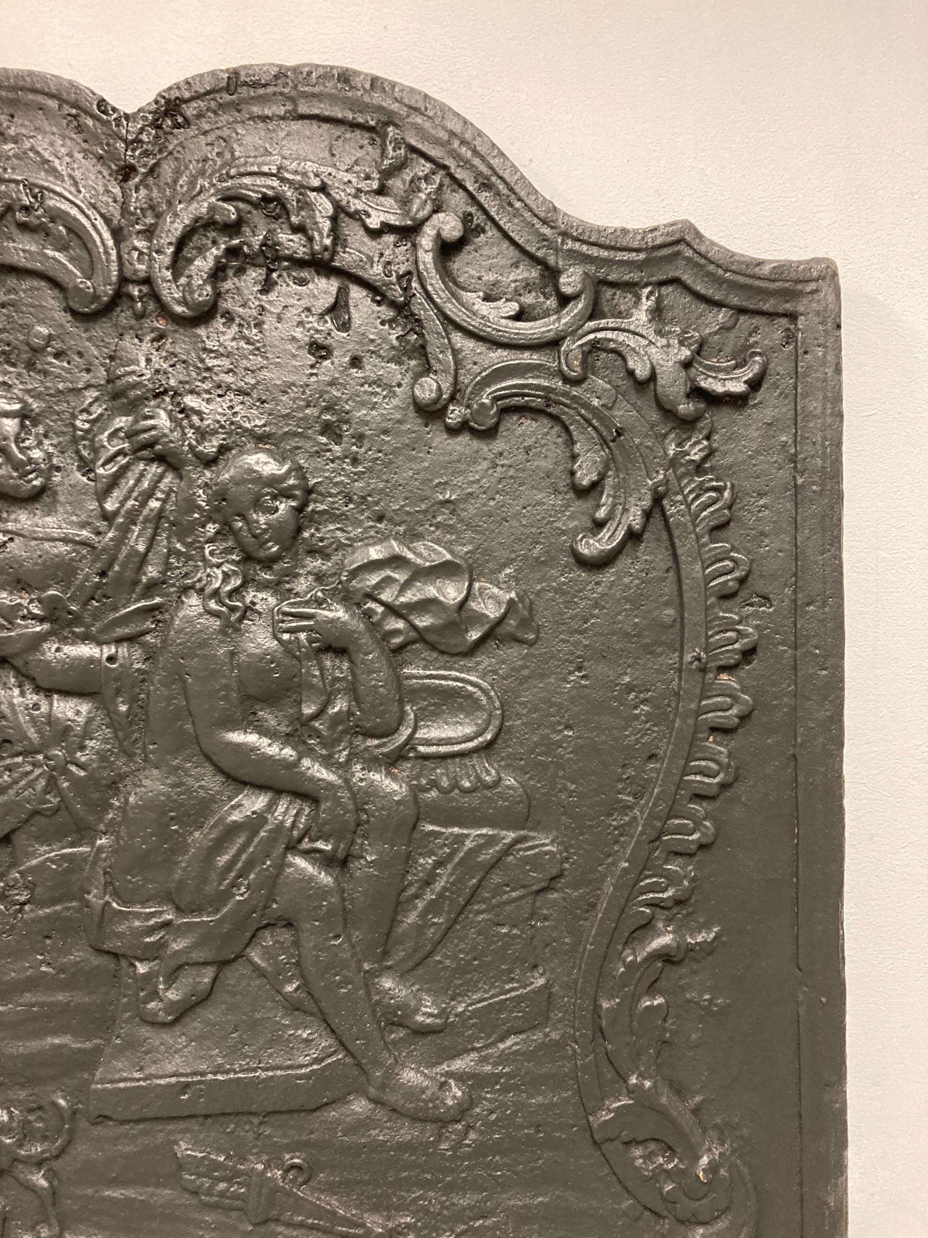 Cast Antique Fireback / Backsplash Showing the Goddess Diana Bathing For Sale