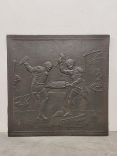 Antique Fireback / Backsplash, Two Men Forging