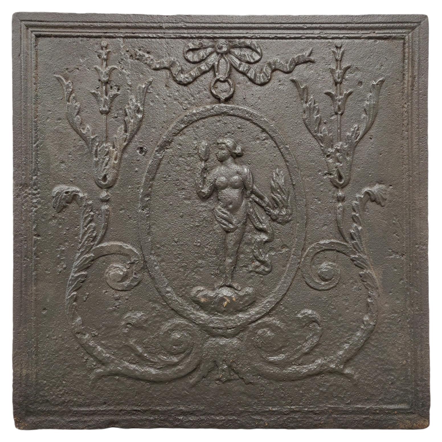 Antique Fireback / Backsplash, Woman Holding Mirror For Sale