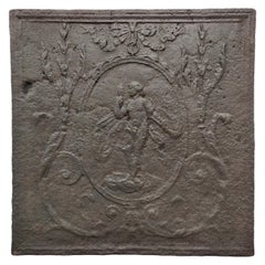 Antiker antiker Kaminschirm / Rückwand, Frau, die Spiegel hält