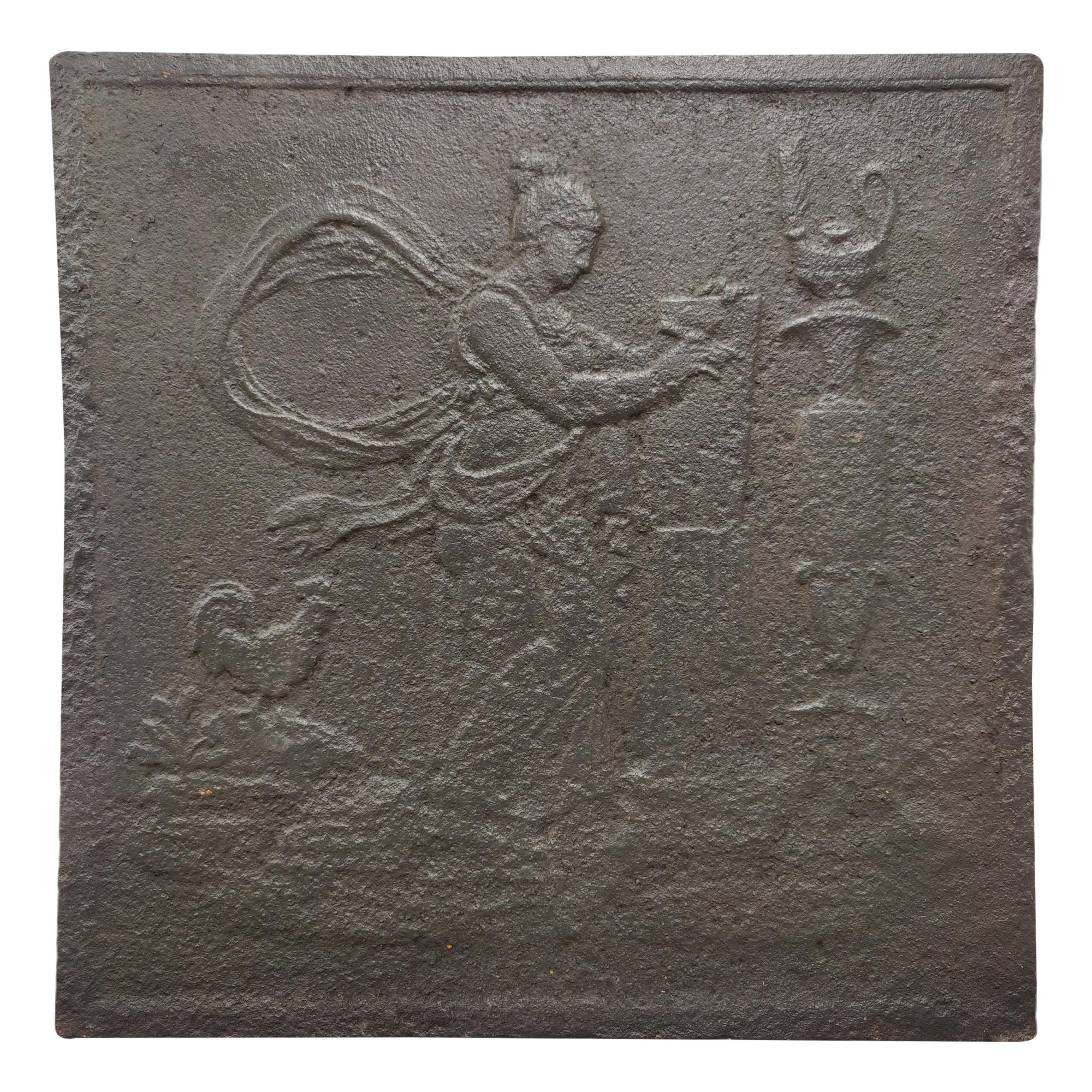 Plaque de cheminée ancienne / dosseret, Femme écrivant