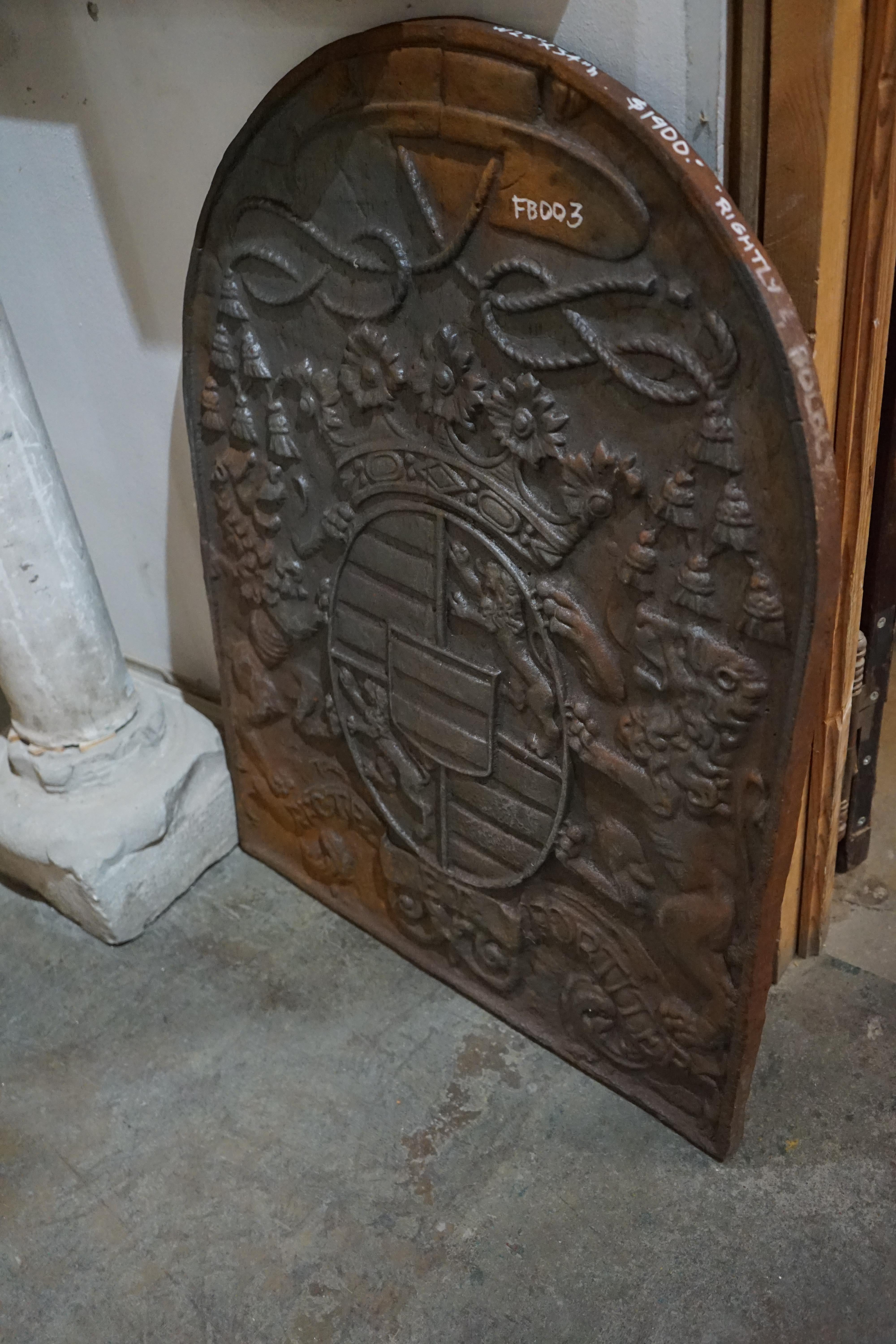 French Antique Fireback Depicting Royal Coat of Arms