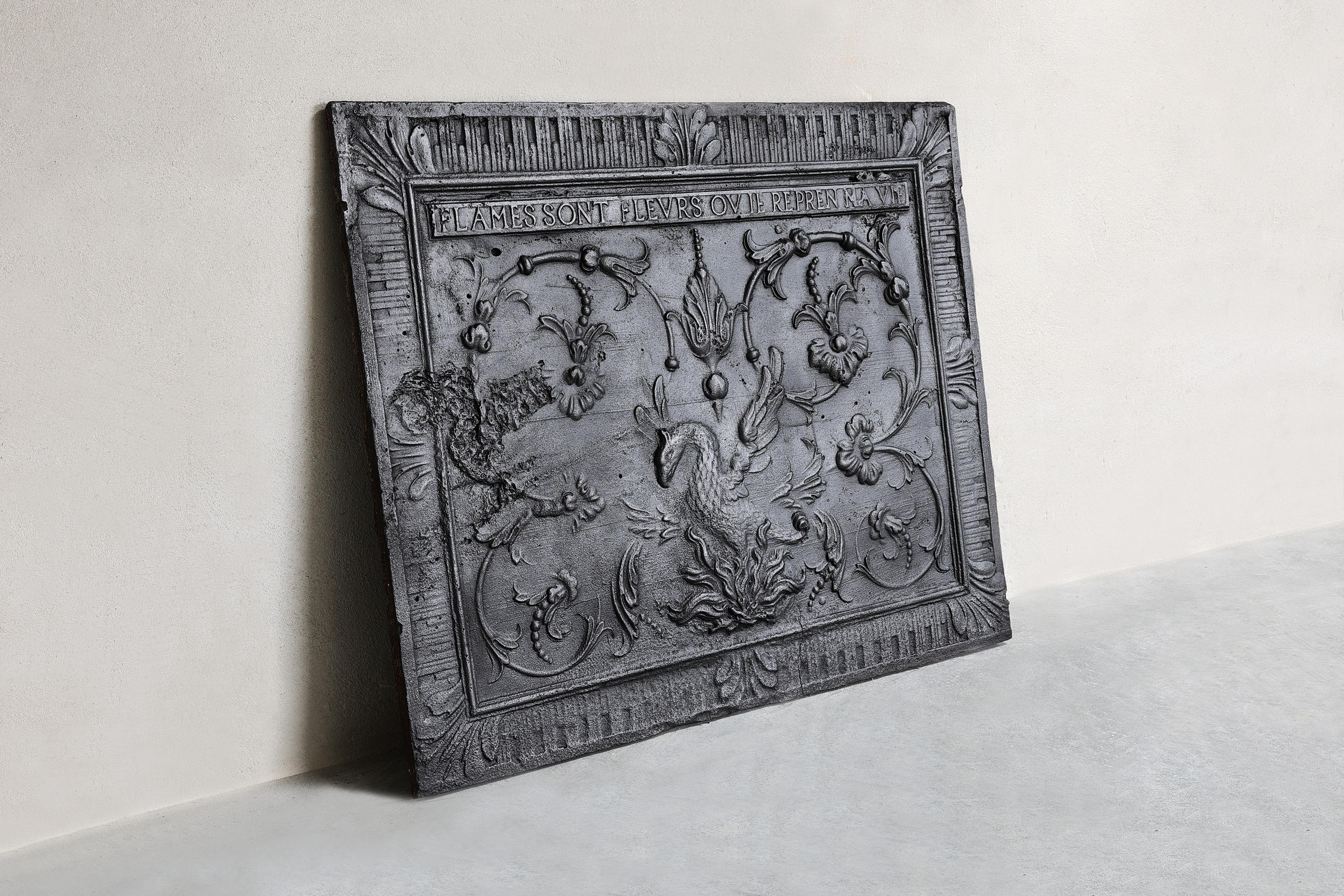 French Antique fireback from cast iron from the 18th century For Sale