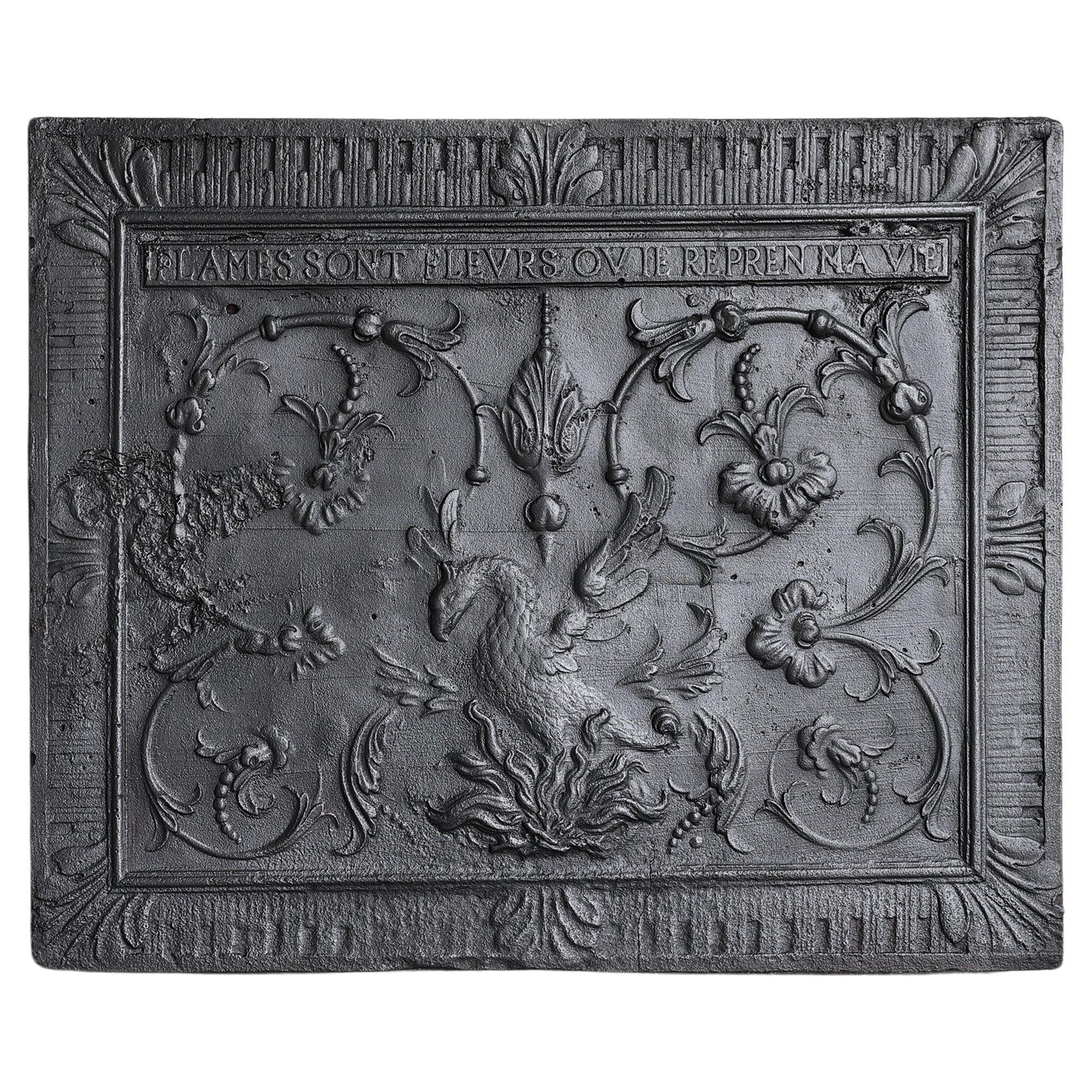 Plaque de cheminée ancienne en fonte du 18e siècle