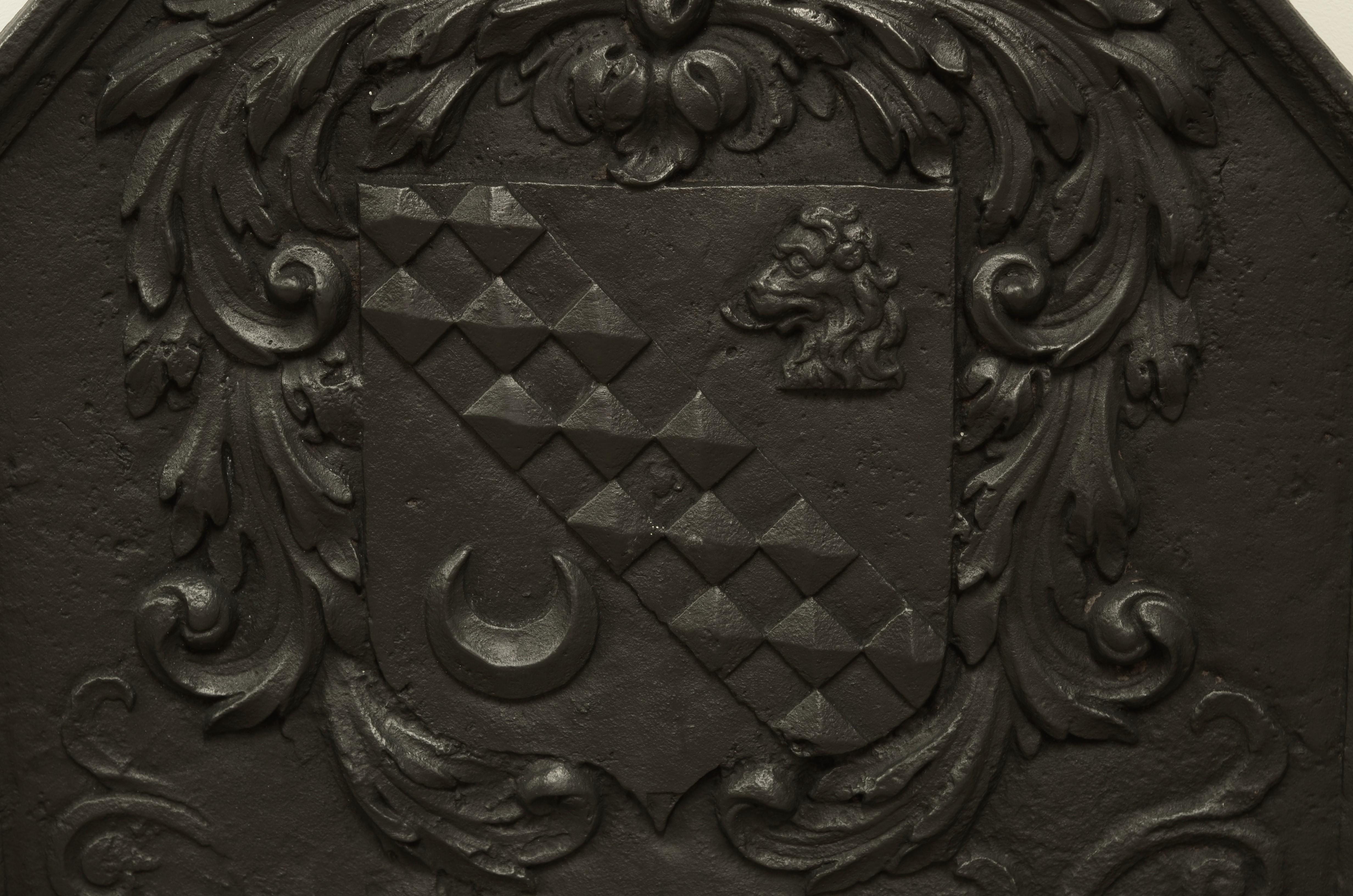 French Antique Fireback or Backsplash with Coat of Arms For Sale
