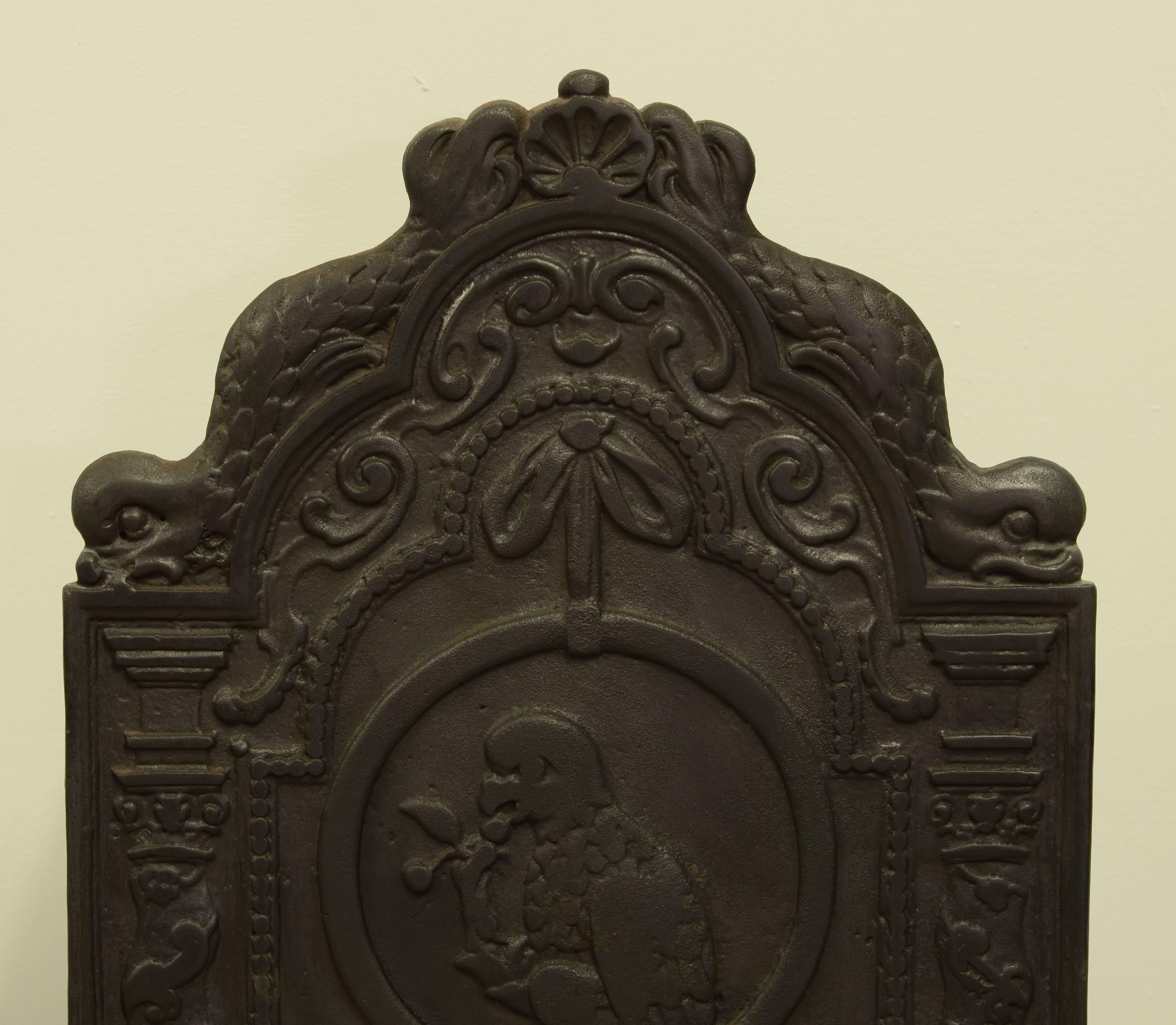 Louis XV Antique Fireback Showing a Parrot in a Ring, 19th Century