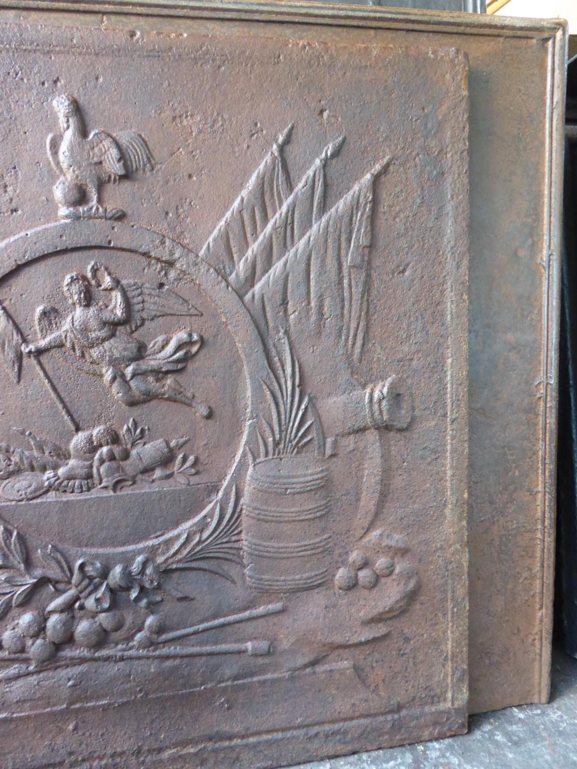 Iron Antique Fireback / Backsplash with an Allegory of France, 19th Century For Sale
