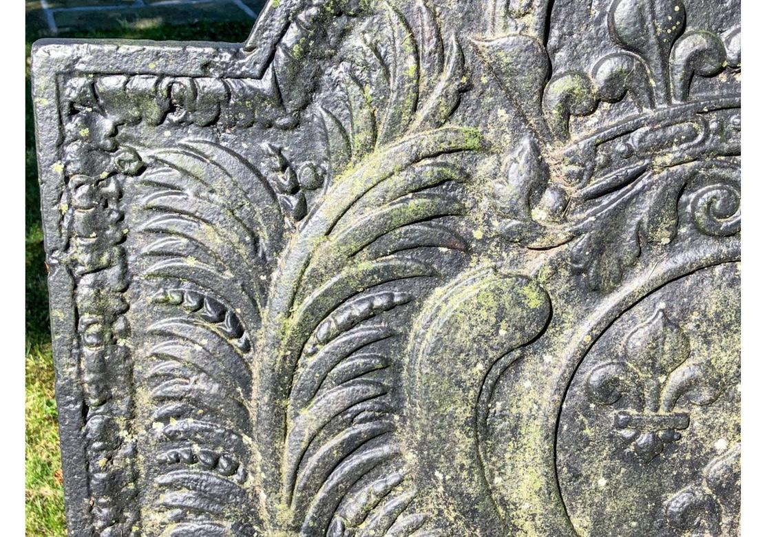 Respaldo de chimenea antiguo con cresta de flor de lis coronada Hierro en venta