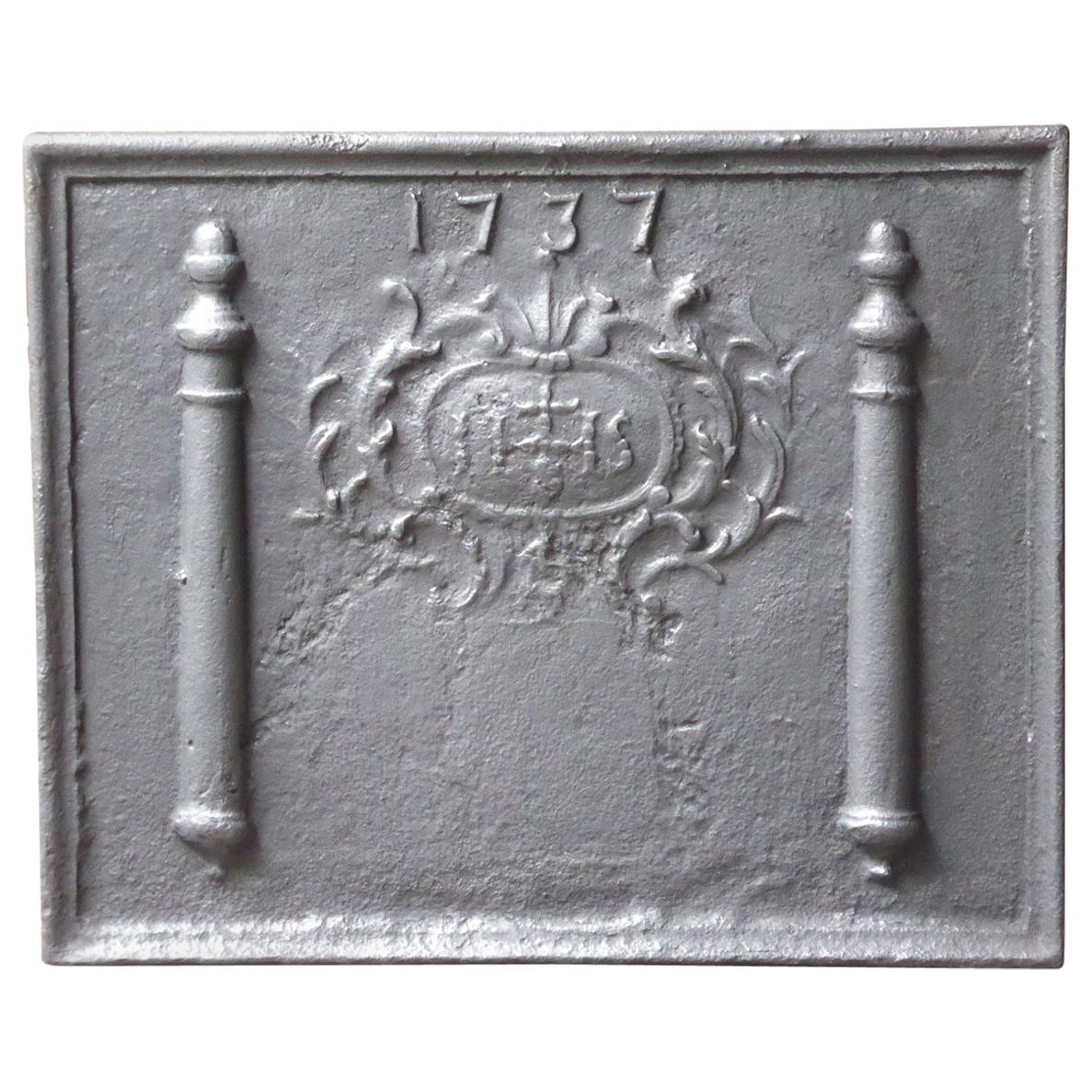 Antique Fireback with Medieval IHS Monogram, Dated 1737