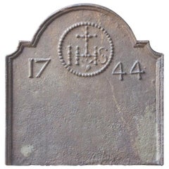 Antique Fireback with Medieval IHS Monogram, Dated 1744