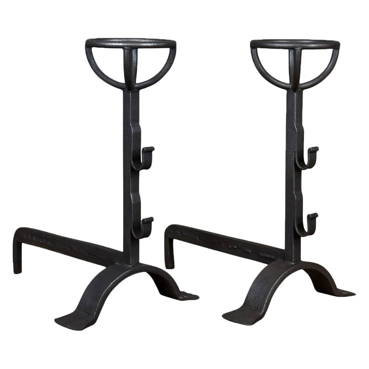 Antique Firedogs, Andirons, Iron, Tall, Spit Racks, English, Victorian