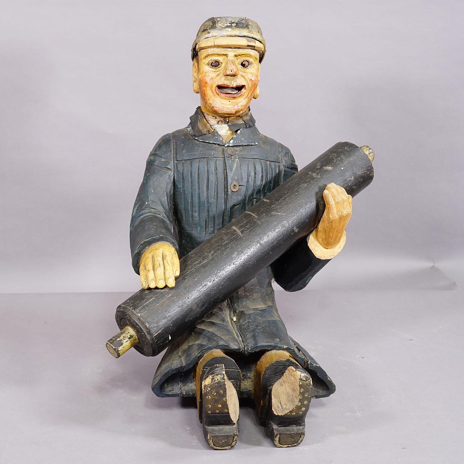 Antique Fireman from a Children's Carousel, Germany 1920s In Good Condition For Sale In Berghuelen, DE