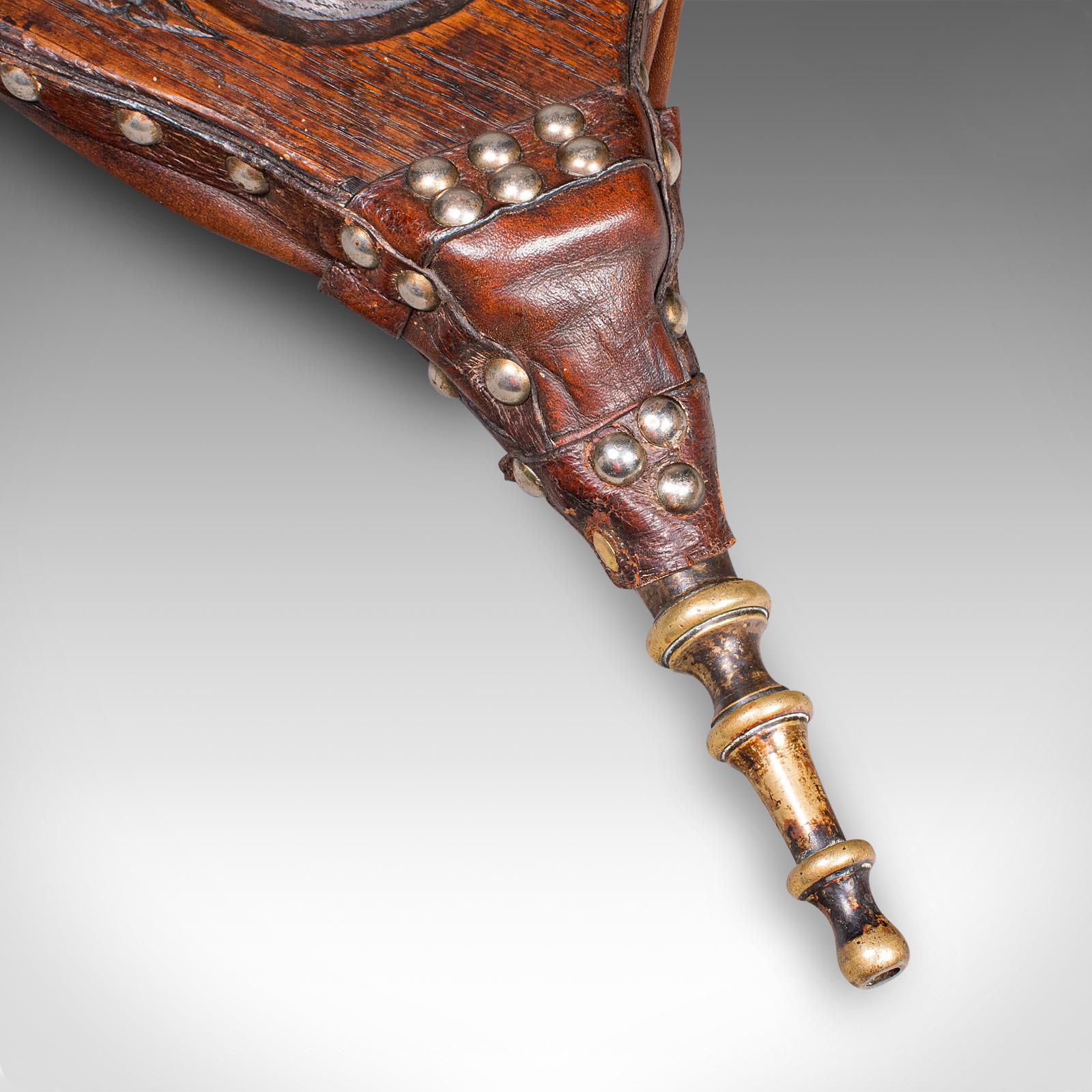 Fine XIX secolo Antico Bellows per caminetto, inglese, quercia, cuoio, strumento per il fuoco, vittoriano, C.C. 1880 in vendita