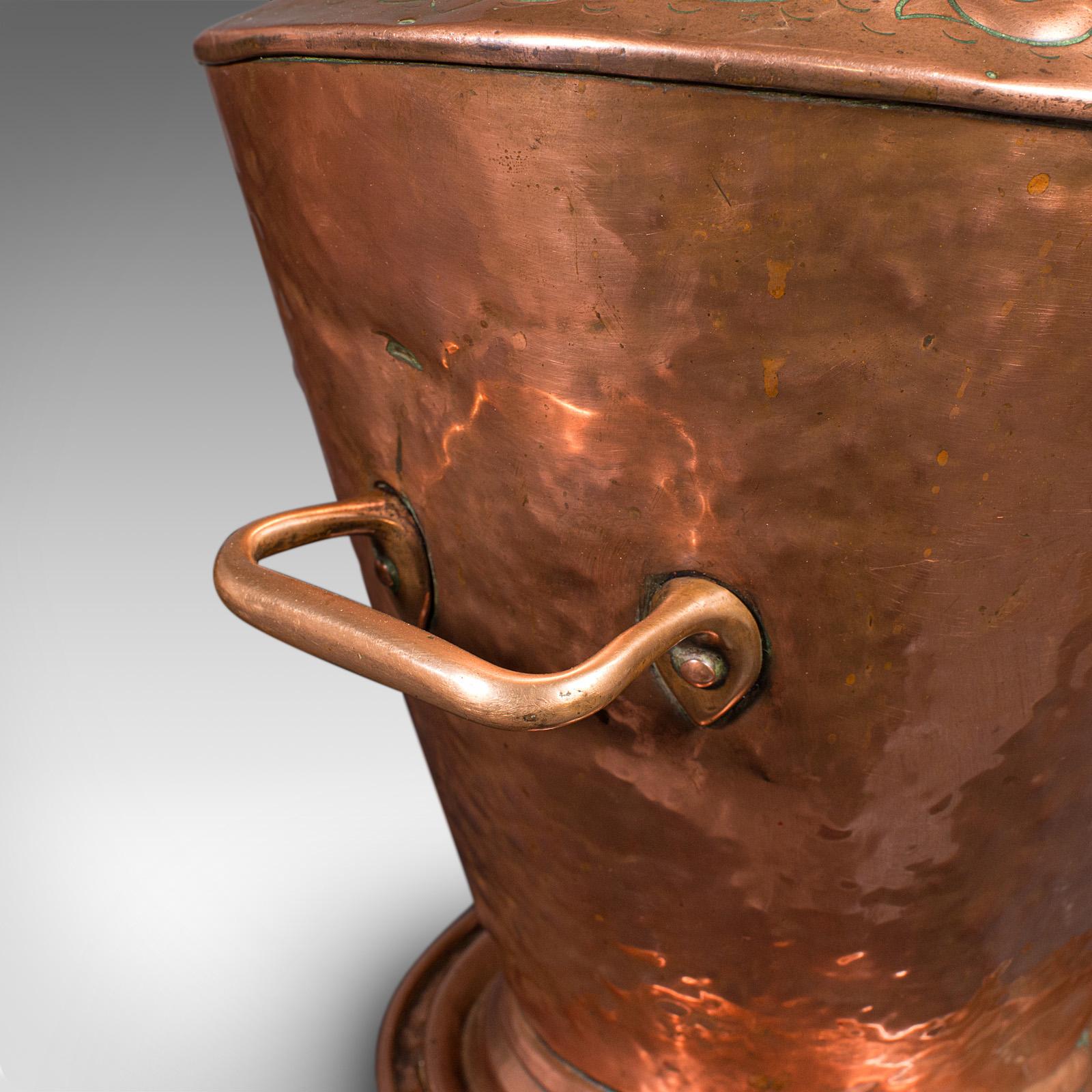 Antico scuttle per caminetto, rame inglese, cesto, Art Nouveau, vittoriano in vendita 5