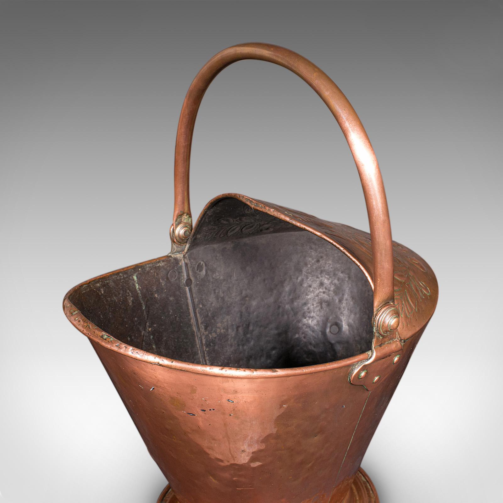 Rame Antico scuttle per caminetto, rame inglese, cesto, Art Nouveau, vittoriano in vendita