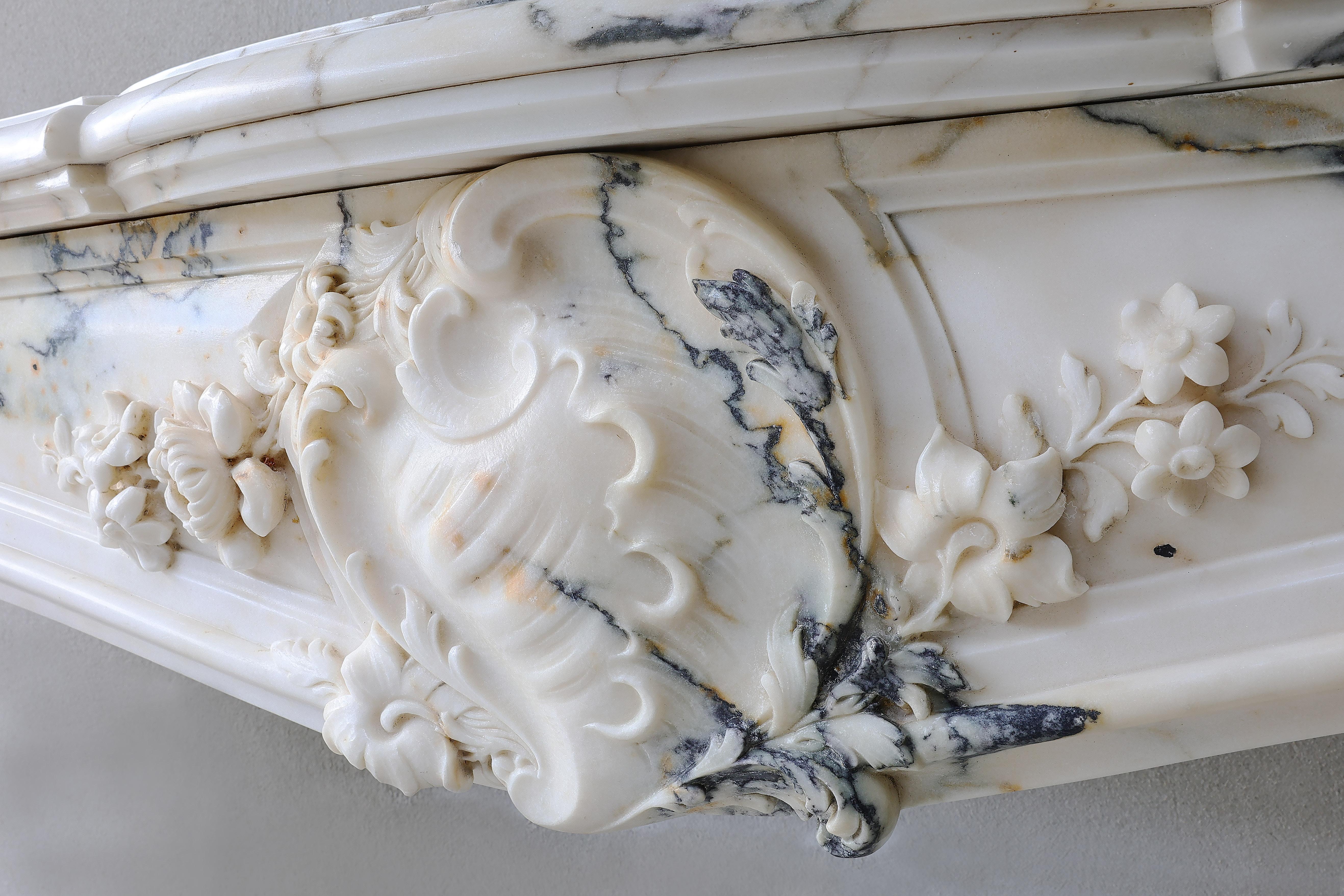 Antique Marble Fireplace  Paonazzo Marble  Style Rococo  Monumental For Sale 4