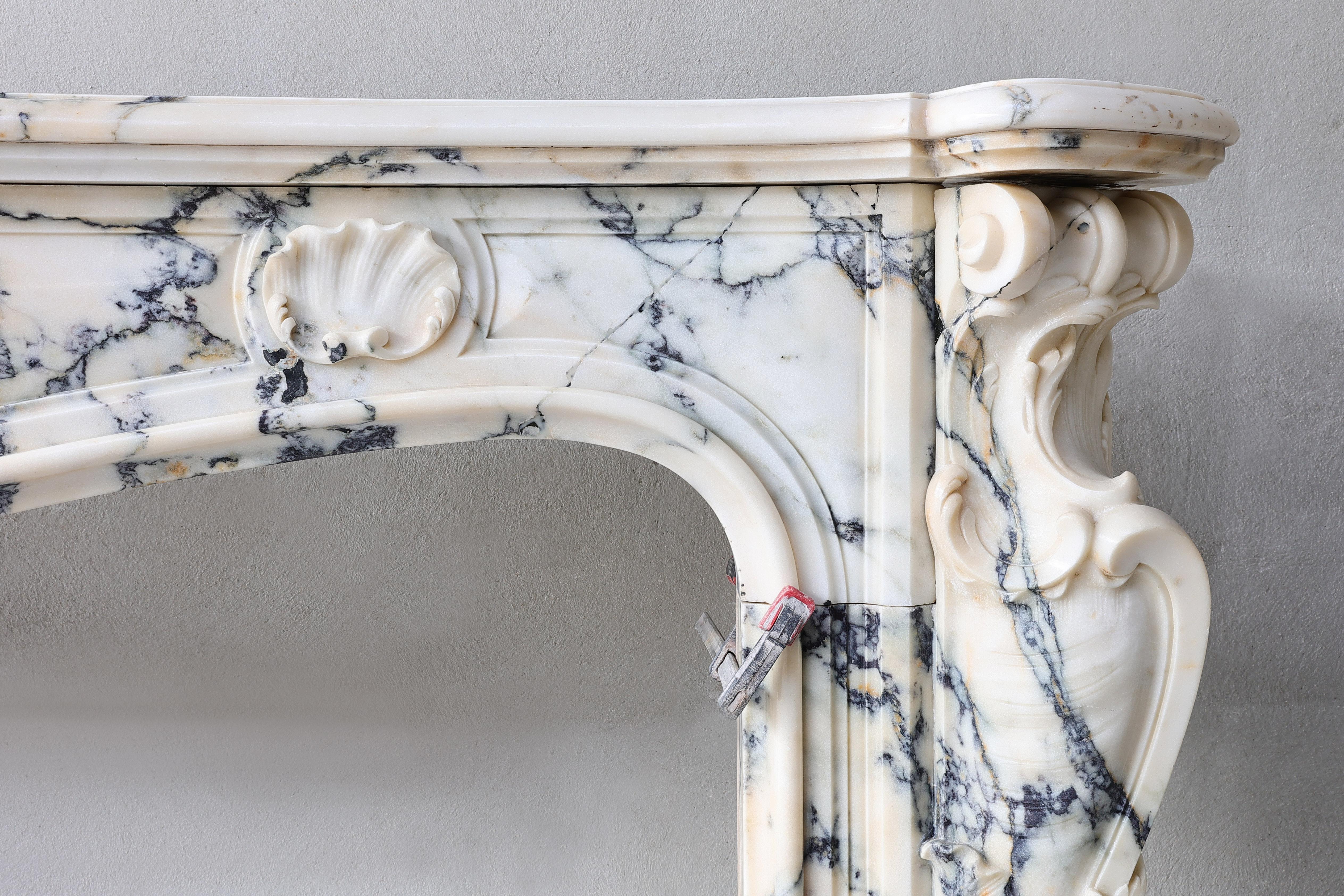 Antique Marble Fireplace  Paonazzo Marble  Style Rococo  Monumental In Good Condition For Sale In Made, NL