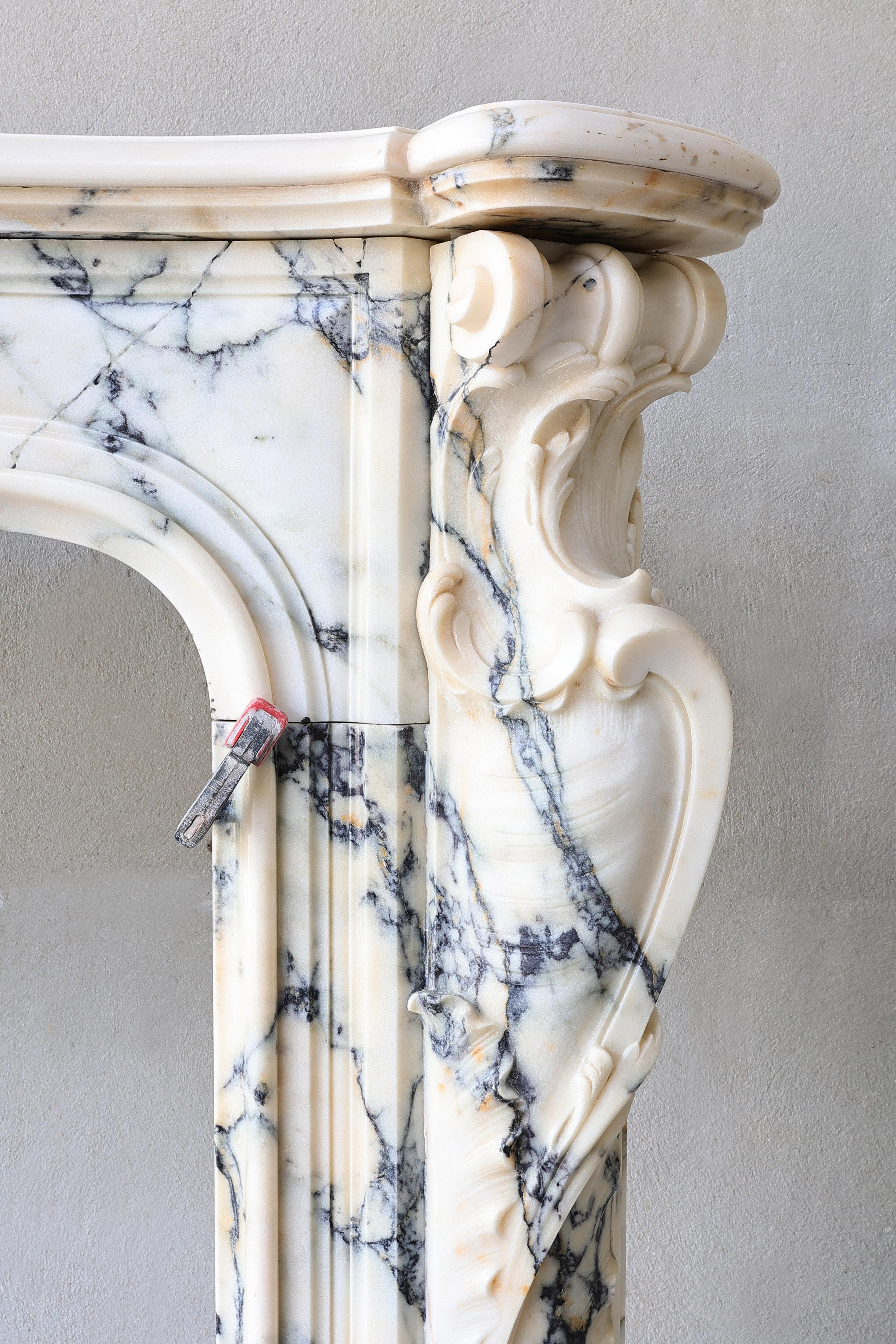 19th Century Antique Marble Fireplace  Paonazzo Marble  Style Rococo  Monumental For Sale