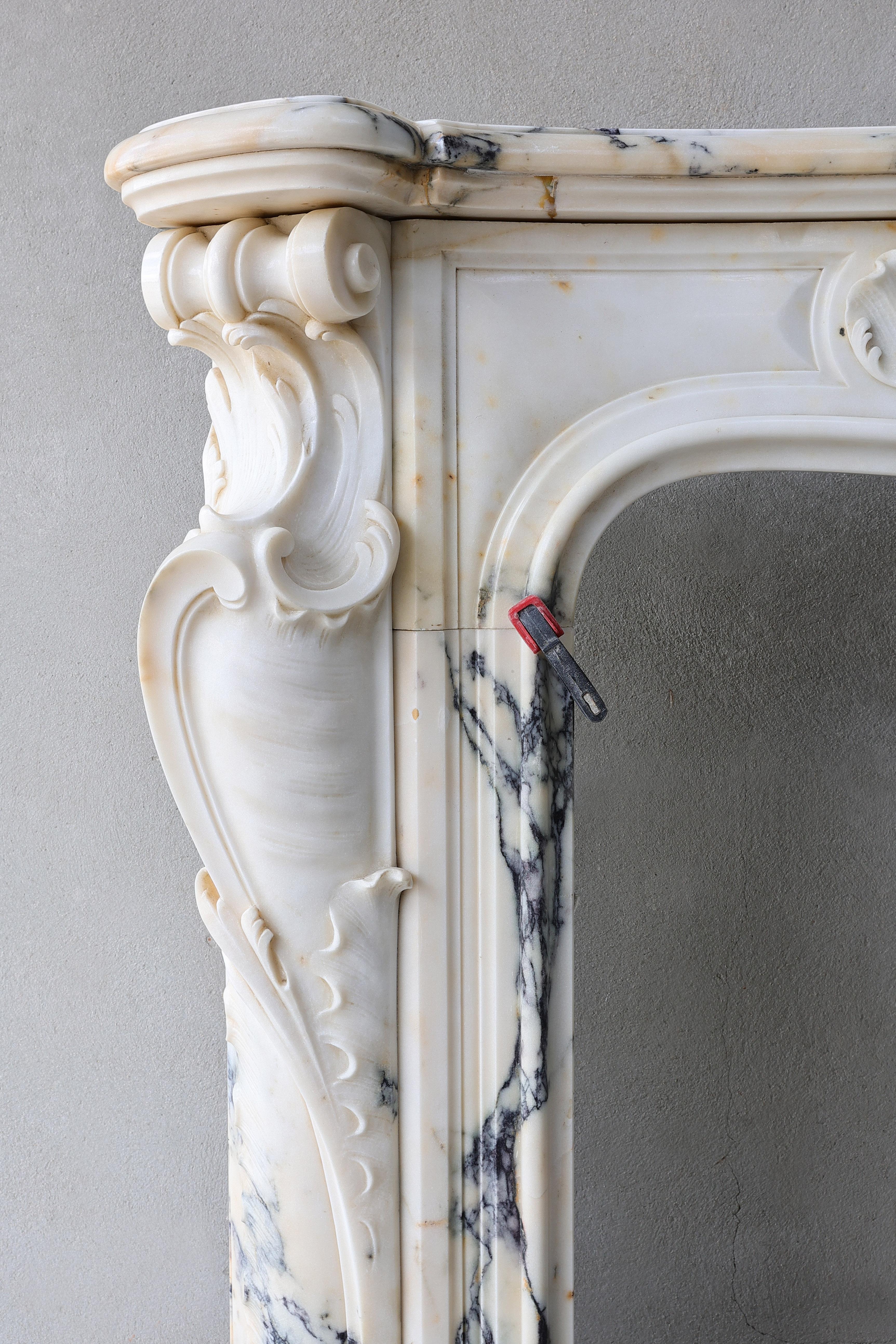 Antique Marble Fireplace  Paonazzo Marble  Style Rococo  Monumental For Sale 1