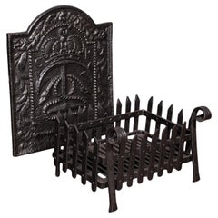 Antique Fireplace Hearth Set, English, Cast Iron, Fire Back, Grate, Victorian
