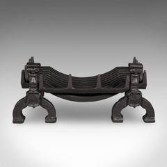 Antique Fireplace Hearth Set, English, Fire Basket, Andirons, Victorian, C.1870