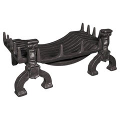 Antique Fireplace Hearth Set, English, Fire Basket, Andirons, Victorian, C.1870